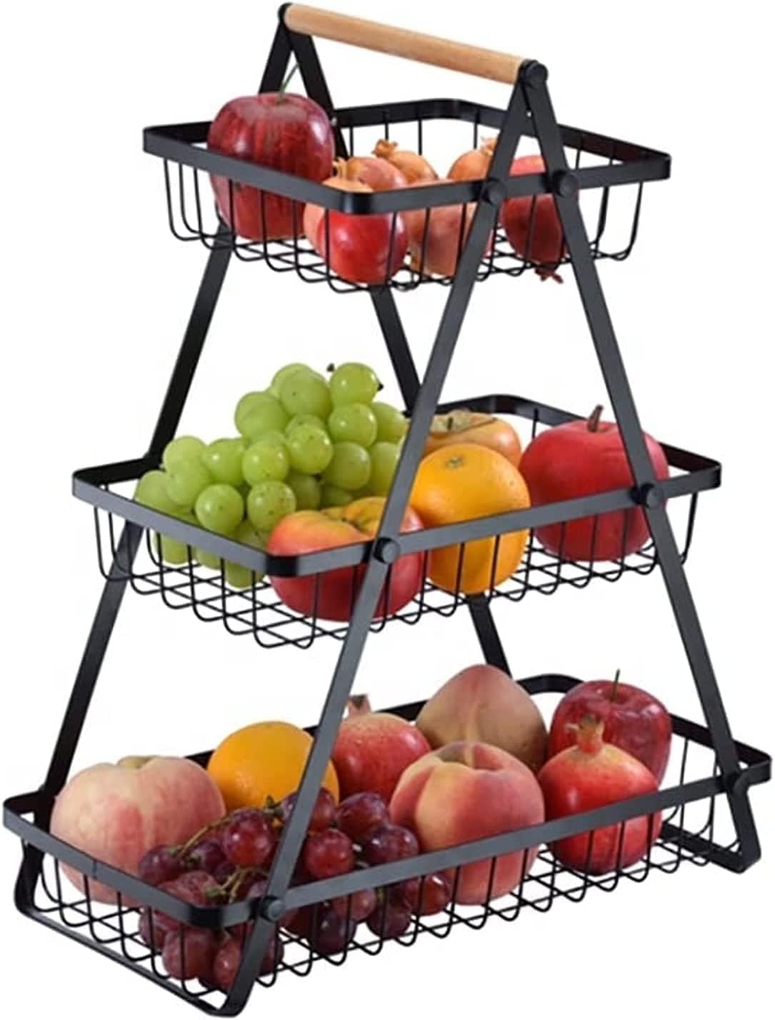 ECVV 3-Layer Countertop Fruit Basket Storage, Vegetable Rack Bread Display Stand for Kitchen, Black