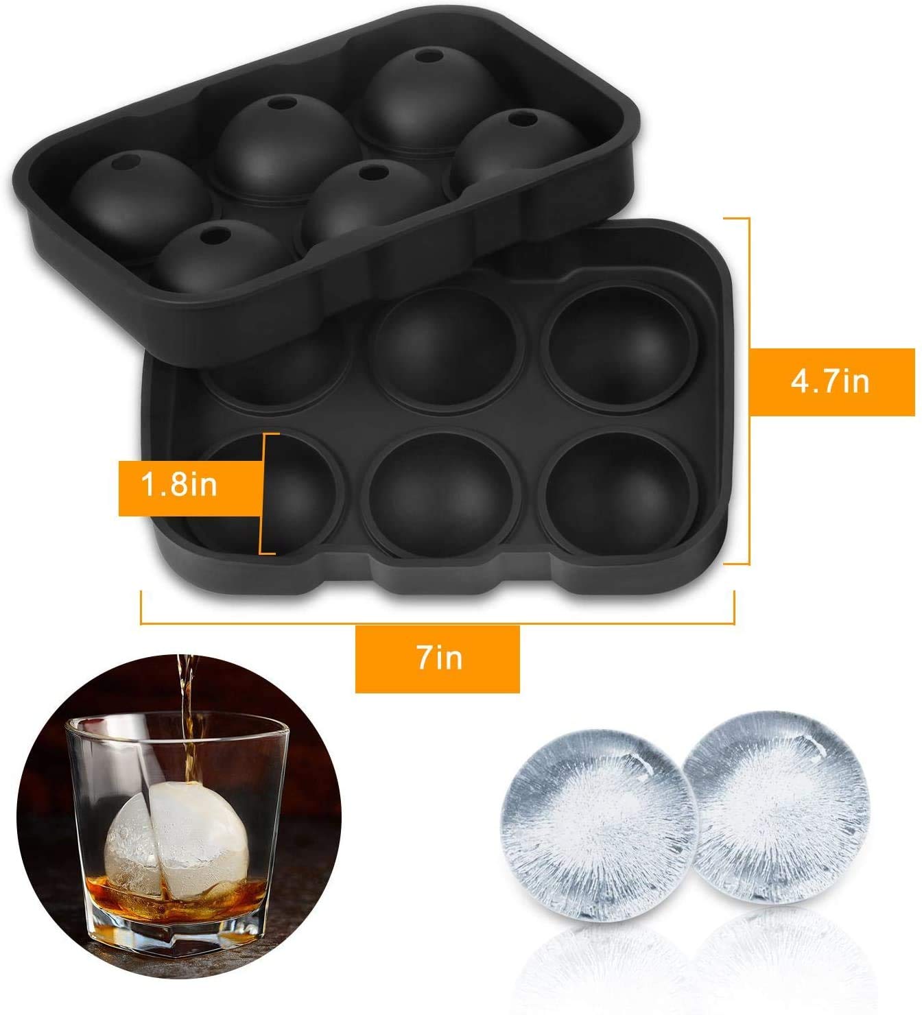 Large Size Ice Maker Hold Silicone Cube Tray And Ball (Set Of 2) Black