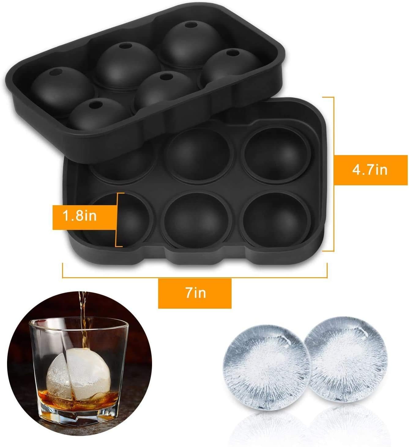 Large Size Ice Maker Hold Silicone Cube Tray And Ball (Set Of 2) Black