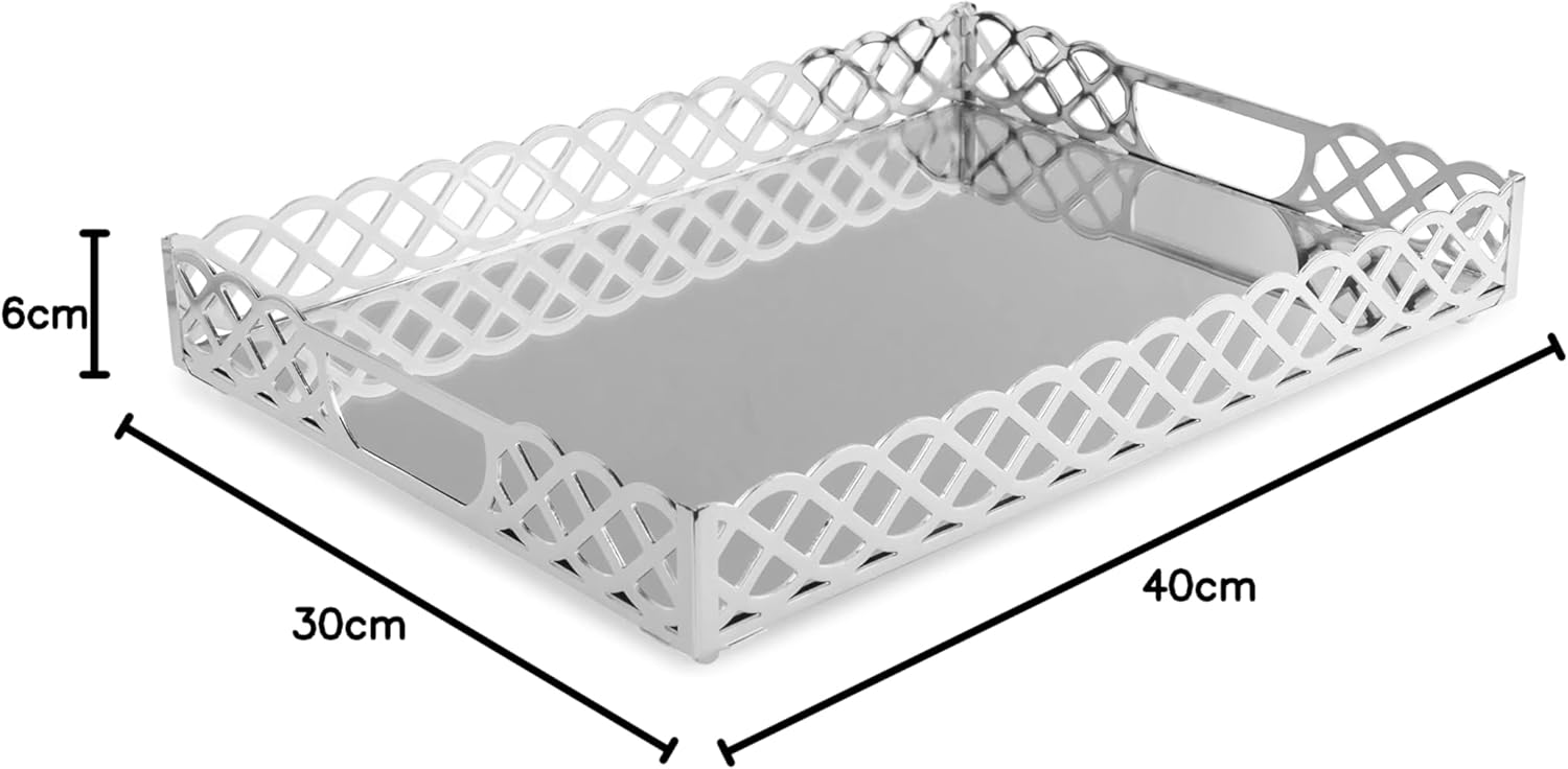 Zeyve Knit Pattern Laser Tray - Silver, 40x30x6 cm