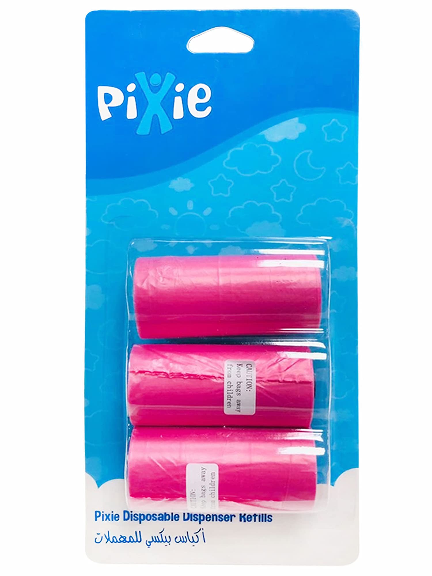 PIXIE Changing Mat 300 + Pack of 5 Refill PINK (15 Rolls) 300 Nappy Bags