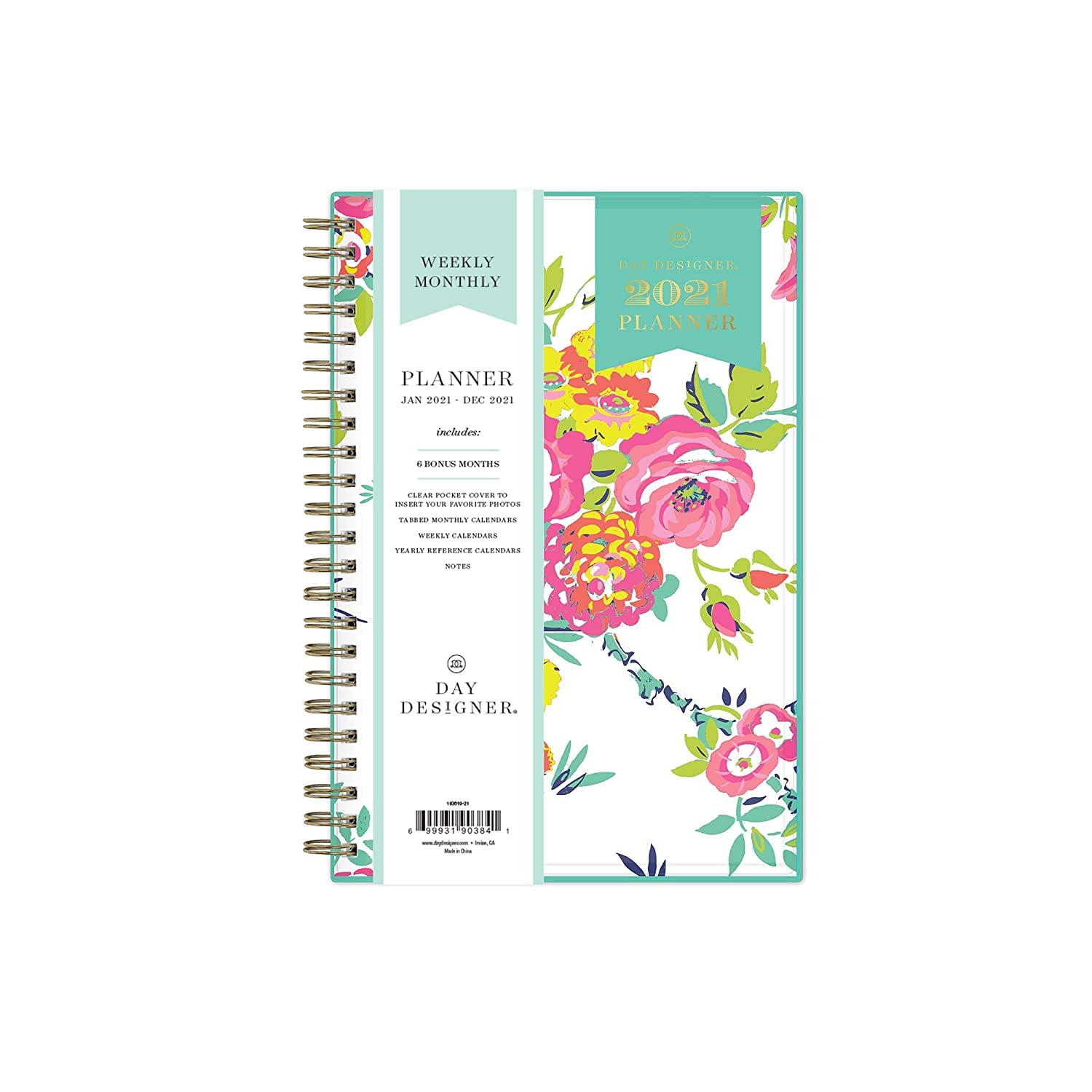 Blue Sky Day Designer for Blue Sky 2021 Weekly & Monthly Planner, Flexible Cover, Twin-Wire Binding, 12.7 cm x 20.3 cm, Peyton White
