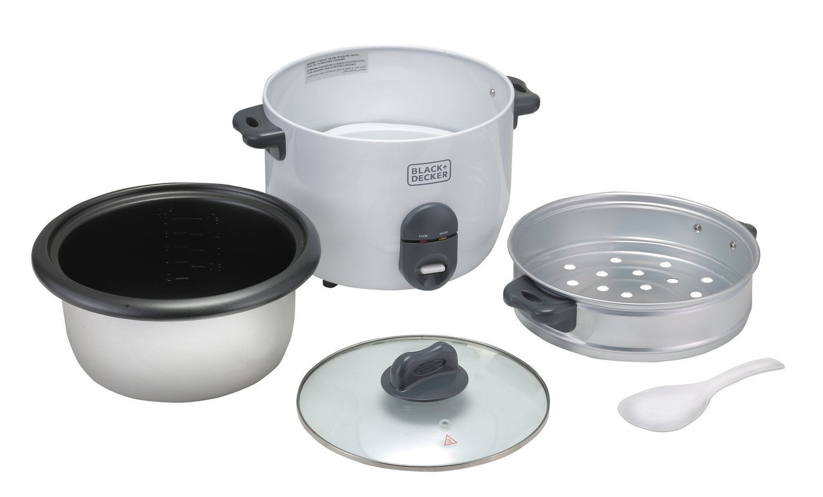 Black & Decker Rice Cooker, 700W Power, 1.8L, Removable Non-Stick Bowl & Steaming Tray with Water Level Indicator, Glass Lid & Cool Touch for Healthy Meals, Easy to Use, , RC1860-B5