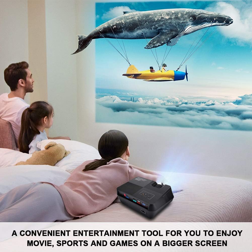 480p LCD Mini Portable Projector Home Cinema Theater Media Player, 480p Lcdmini Prtable Projector with 1080p Hd Remote Control, Diffuse Imaging Video Projector for Healthier Viewing(Black)