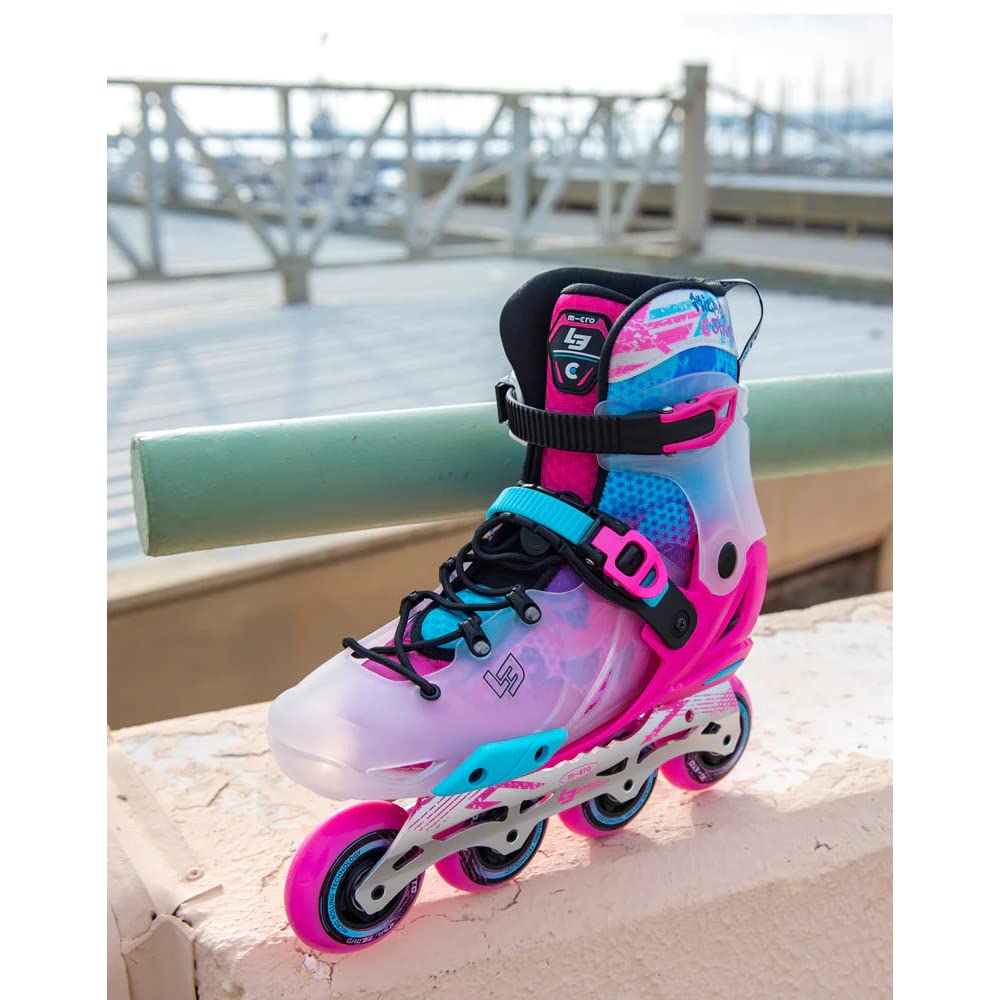 Micro Discovery Pink Inline Skates with Brake Set for Kids (37-40) | Adjustable Inline Roller Skates for Boys Kids & Girls | 7 to 14 Years UnisexOutdoor Skating Shoes | Skates for Kids|Outdoor Skating