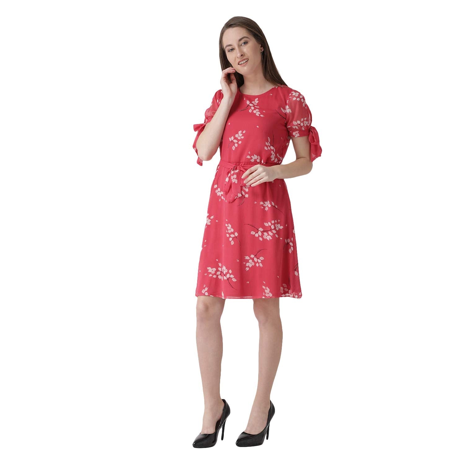 Styleville.in Polyester Fit and Flare Casual Dress.Pink.L