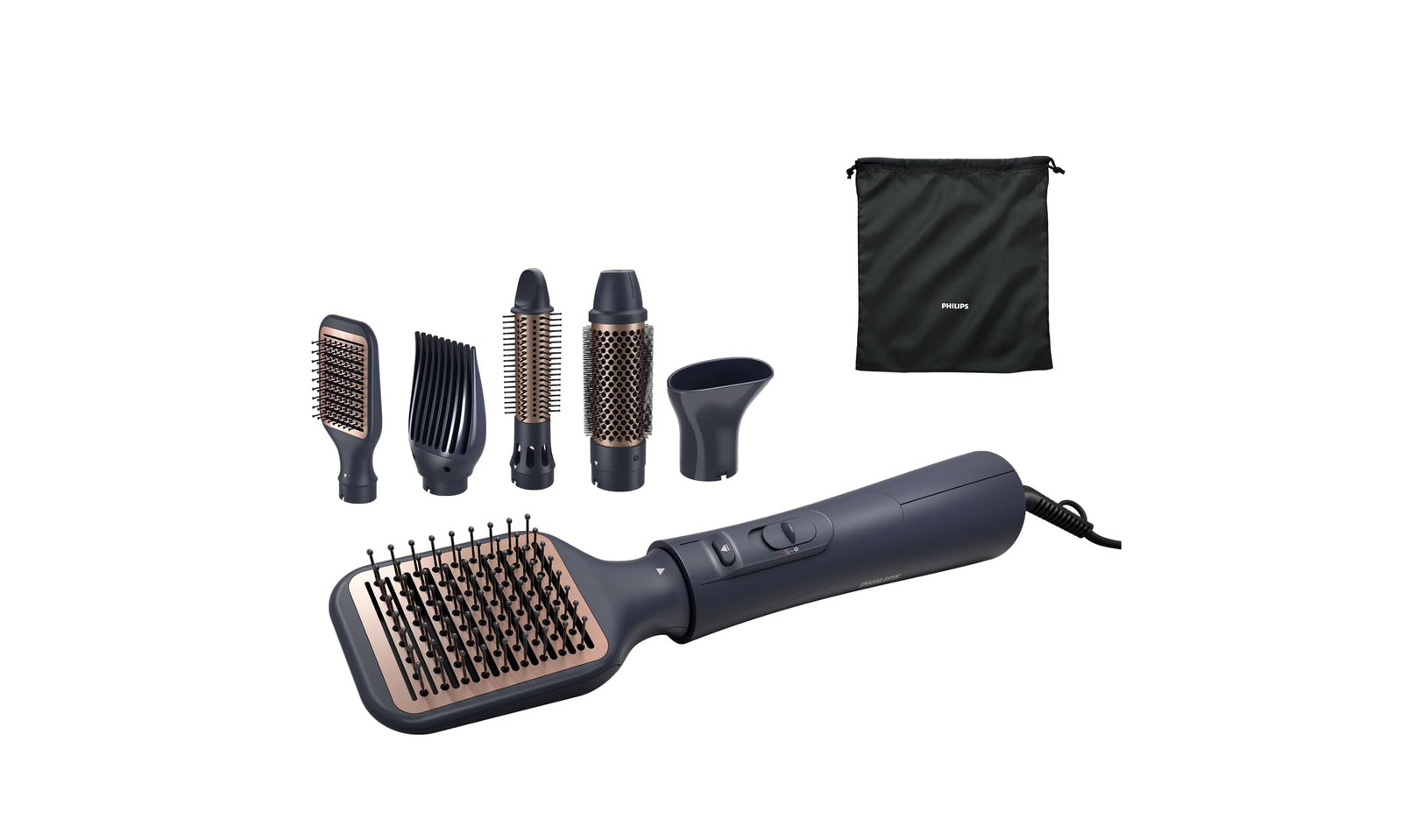 Philips 5000 Series Air Styler for Drying & Styling in one-go, from wet to dry styling with ionic care and argan-oil infused brush, 5 attachments, Black - BHA530/03