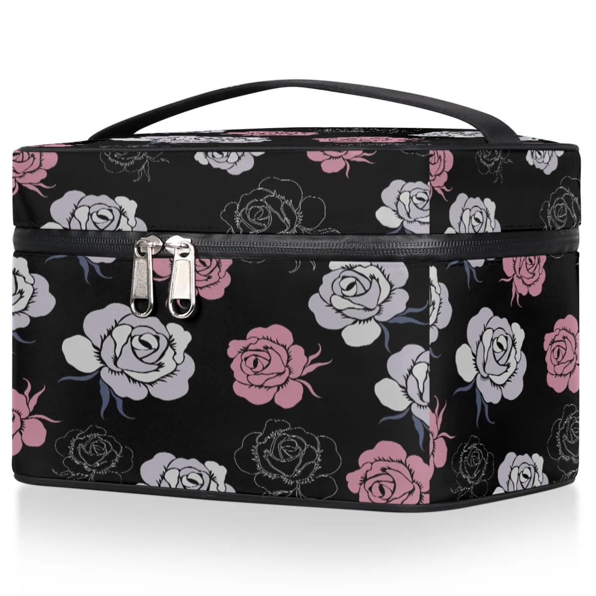 lakefvgk Travel Makeup Bag, Rose Cosmetic Bag for Women Girls, Portable Large Toiletry Bag Case Organizer for Toiletries Accessories Brushes