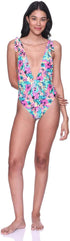 Funky Fish Women's Floral V-Neck Sleeveless Swimsuit