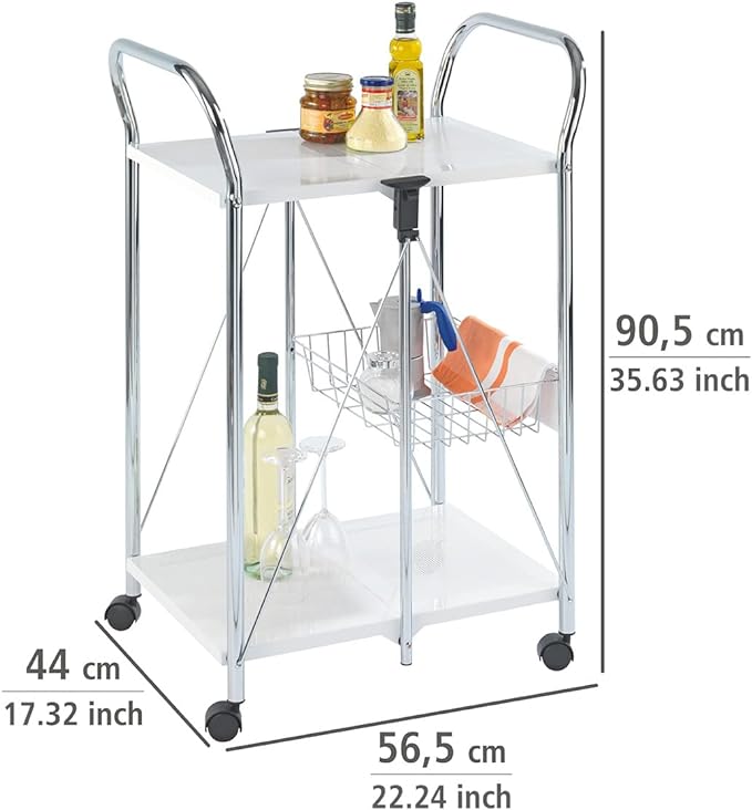 Wenko Sunny Foldable Kitchen and Utility Trolley, White, 60 x 90 x 44 cm