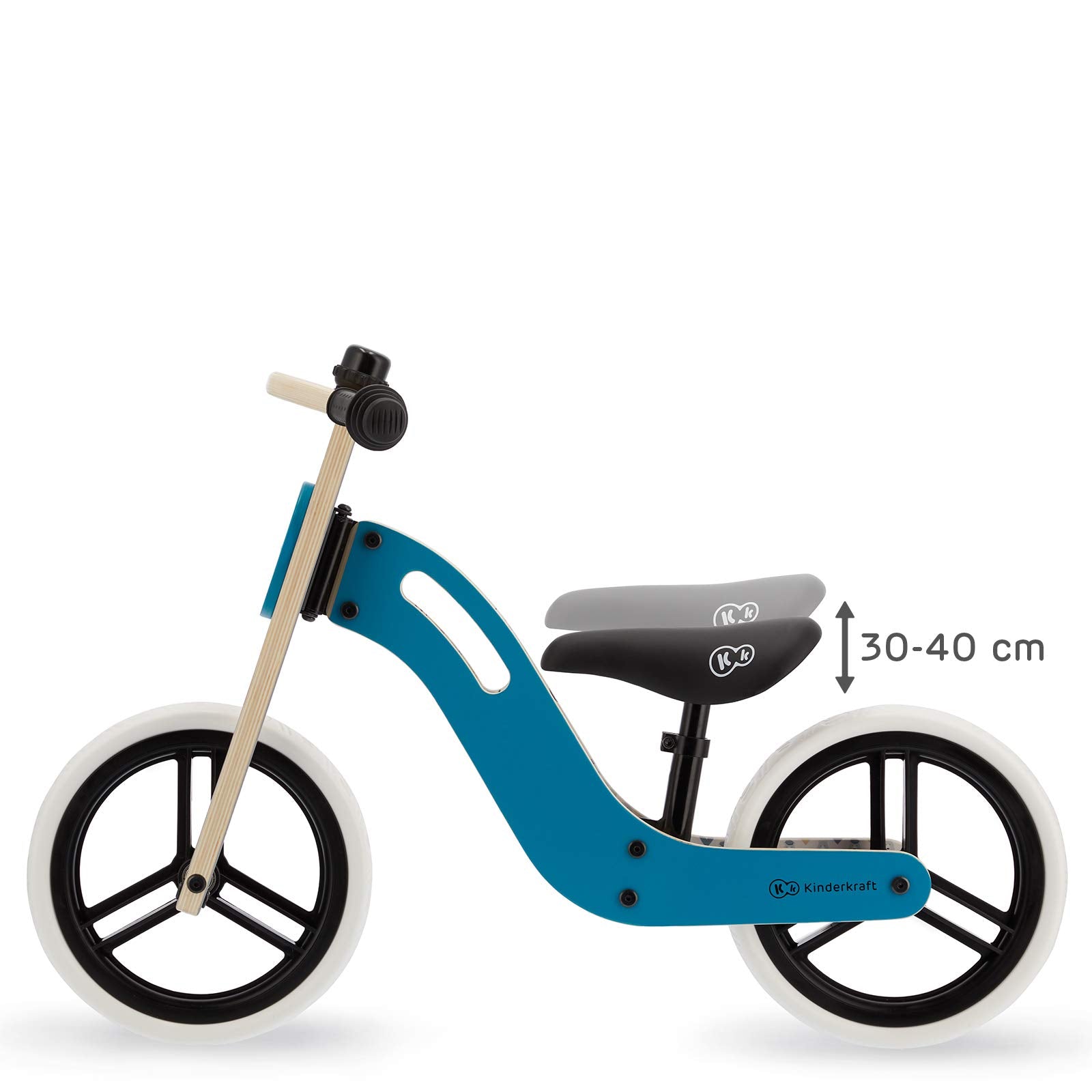 Wooden Balance Bike Uniq, Lightweight Bicycle, Easy Transport, 12 Inches Wheels, With Ajustable Saddle, Accessories, Bell, 2 Handles, For Toddlers, From 2 To 5 Years, To 35 Kg, Turquoise 83 x 54 x 40cm