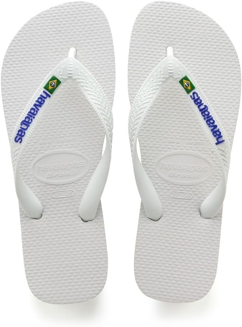 Havaianas Unisex Brasil Logo Thong Flip Flop Slipper, White, 45/46