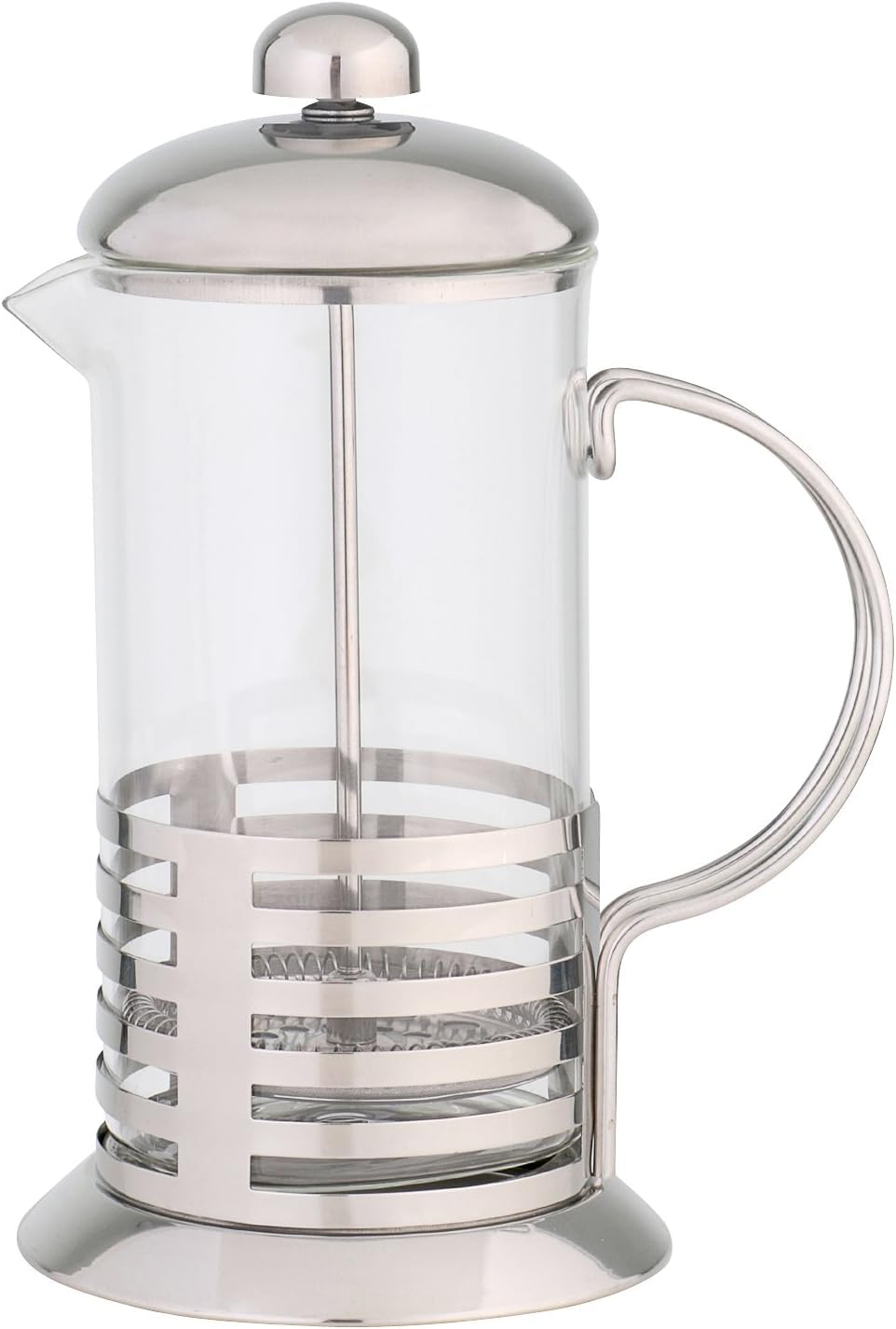 ECVV Coffee Plunger French Press Coffee and Tea Maker 600ml with 2 Cups 200ml, Borosilicate Glass Coffee Press, Stainless Steel Filter, Durable and Heat Resistant, Silver|600ml + 2x200ml|