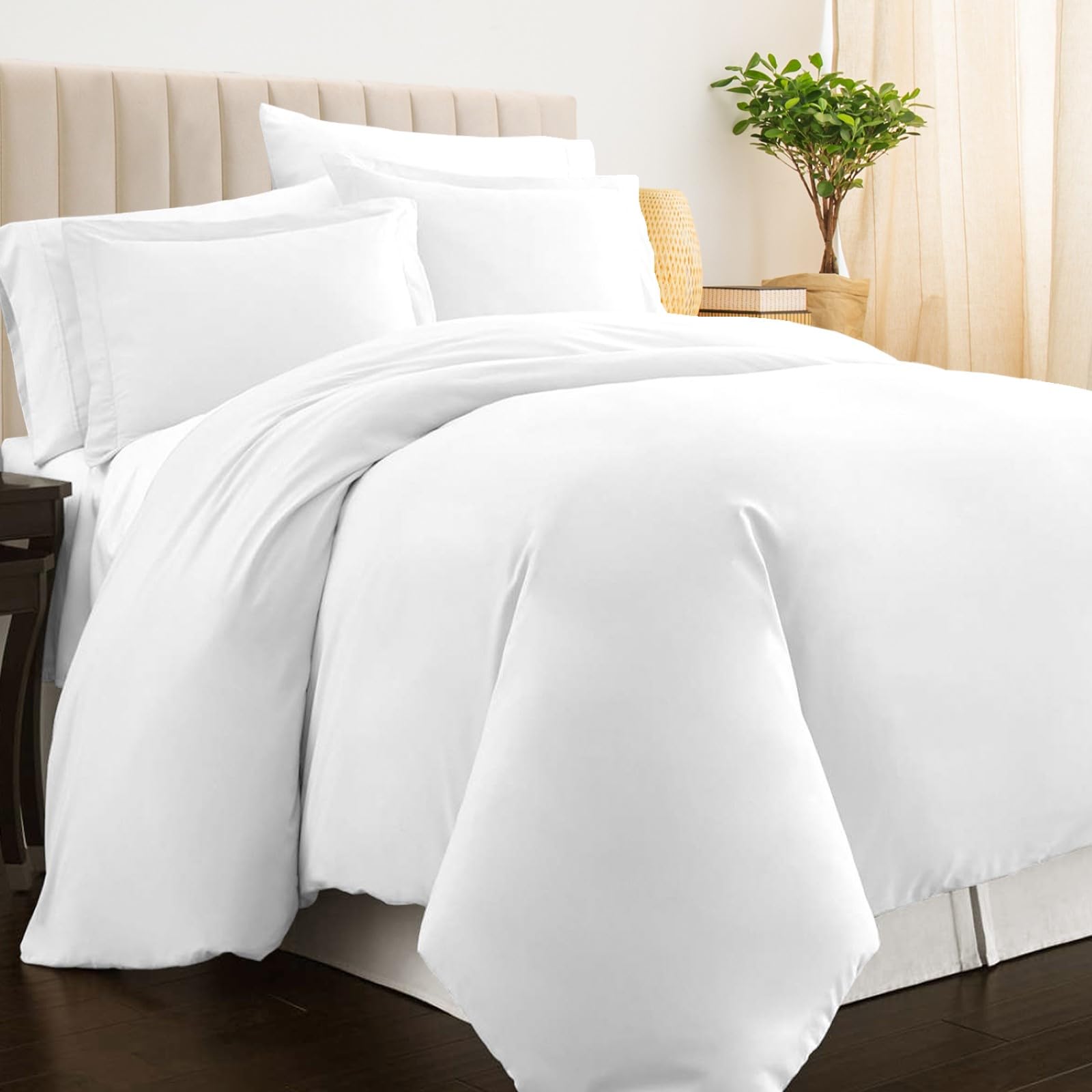 Pizuna Pure Combed Cotton King Duvet Cover 260x220 cm, White, 400 Thread Count Cool Breathable 100% Long Staple Cotton Sateen Weave Quilt Cover with 2 Pillowcases (Cotton Bedding Set)