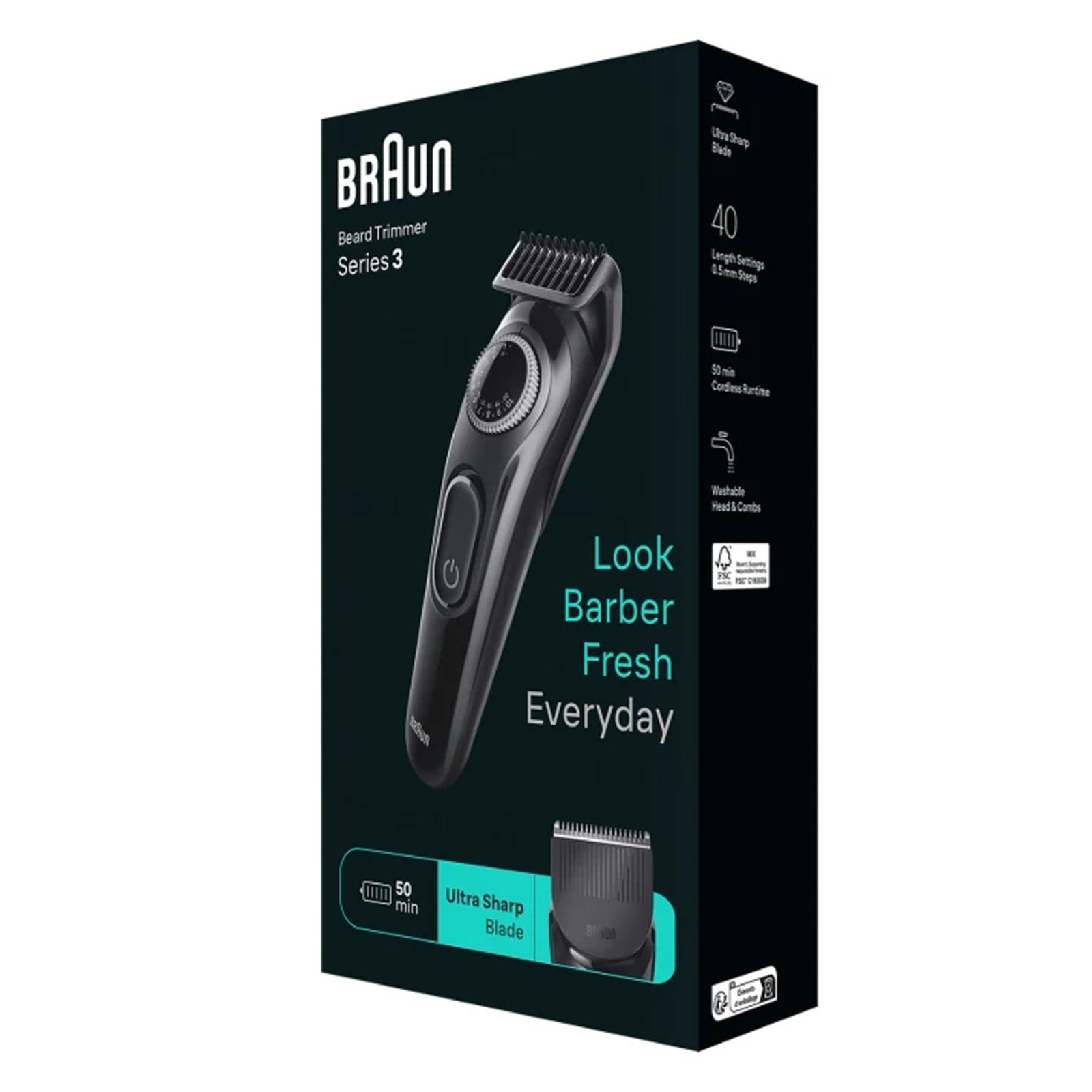 Braun Beard Trimmer Series 3 3410, Trimmer For Men with Styling Tools and 50-min Runtime