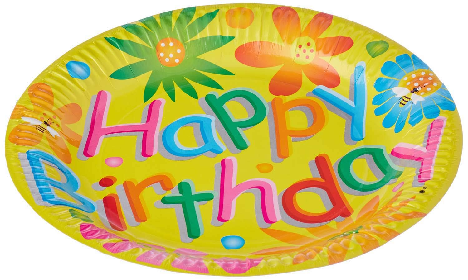 Party happy birthday print paper party plates set, 9 inch, 86399/6 multi color set of 6