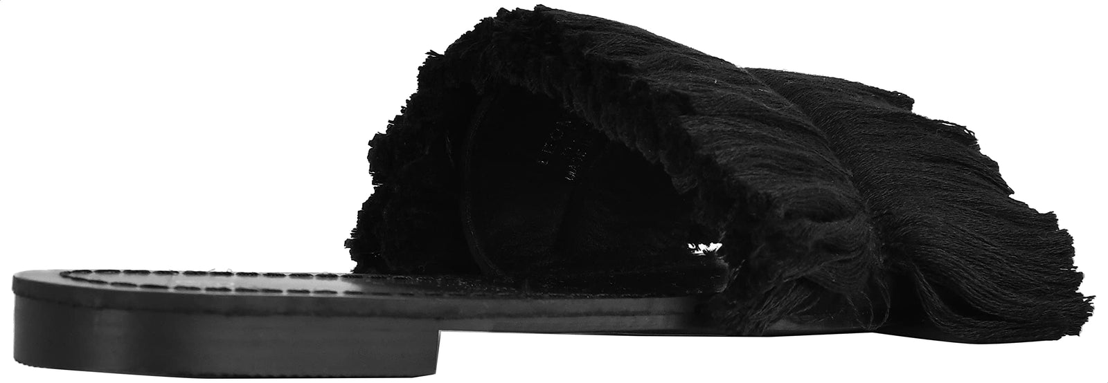 Pixi Fringe Detail Strap Flat Slippers for Women,BLACK