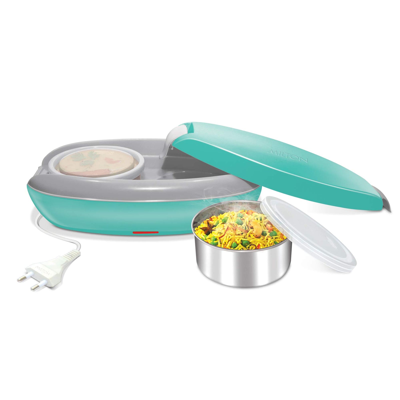 MILTON Euroline Swiftron Stainless Steel Electric Lunch Box Set, 260ml/262mm, 2 Containers, Color May Vary
