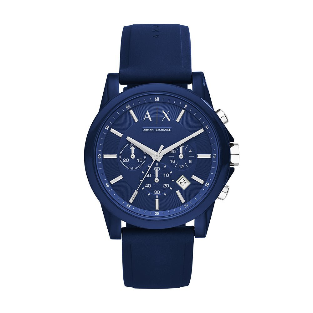 Armani Exchange Men's Stainless Steel Analog-Quartz Watch with Silicone Strap , BLUE