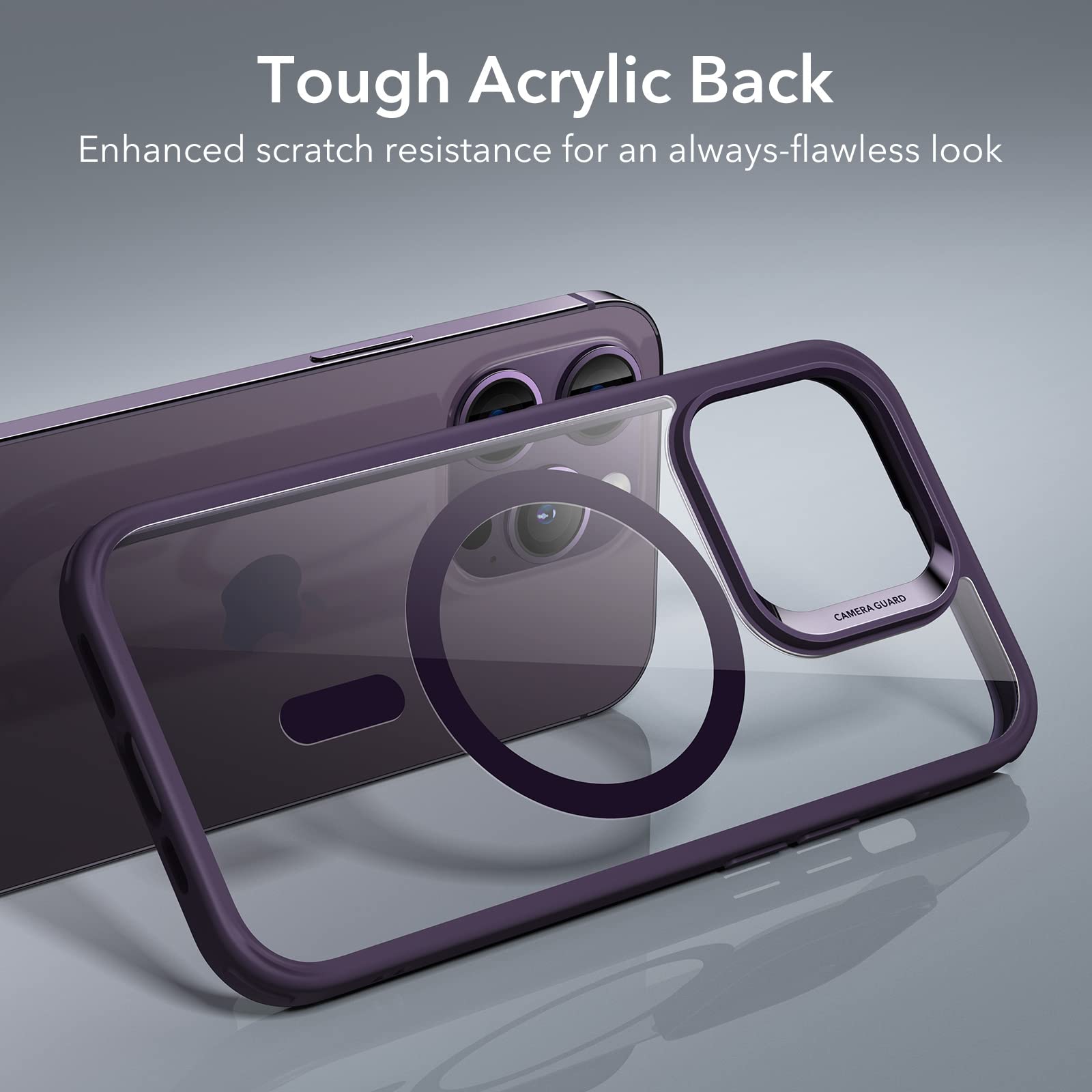 ESR for iPhone 14 Pro Case, MagSafe Phone Case Supports Magnetic Wireless Charging, Shockproof Military-Grade Protection, Scratch-Resistant Back, Classic Hybrid Cover for iPhone 14 Pro, Clear Purple