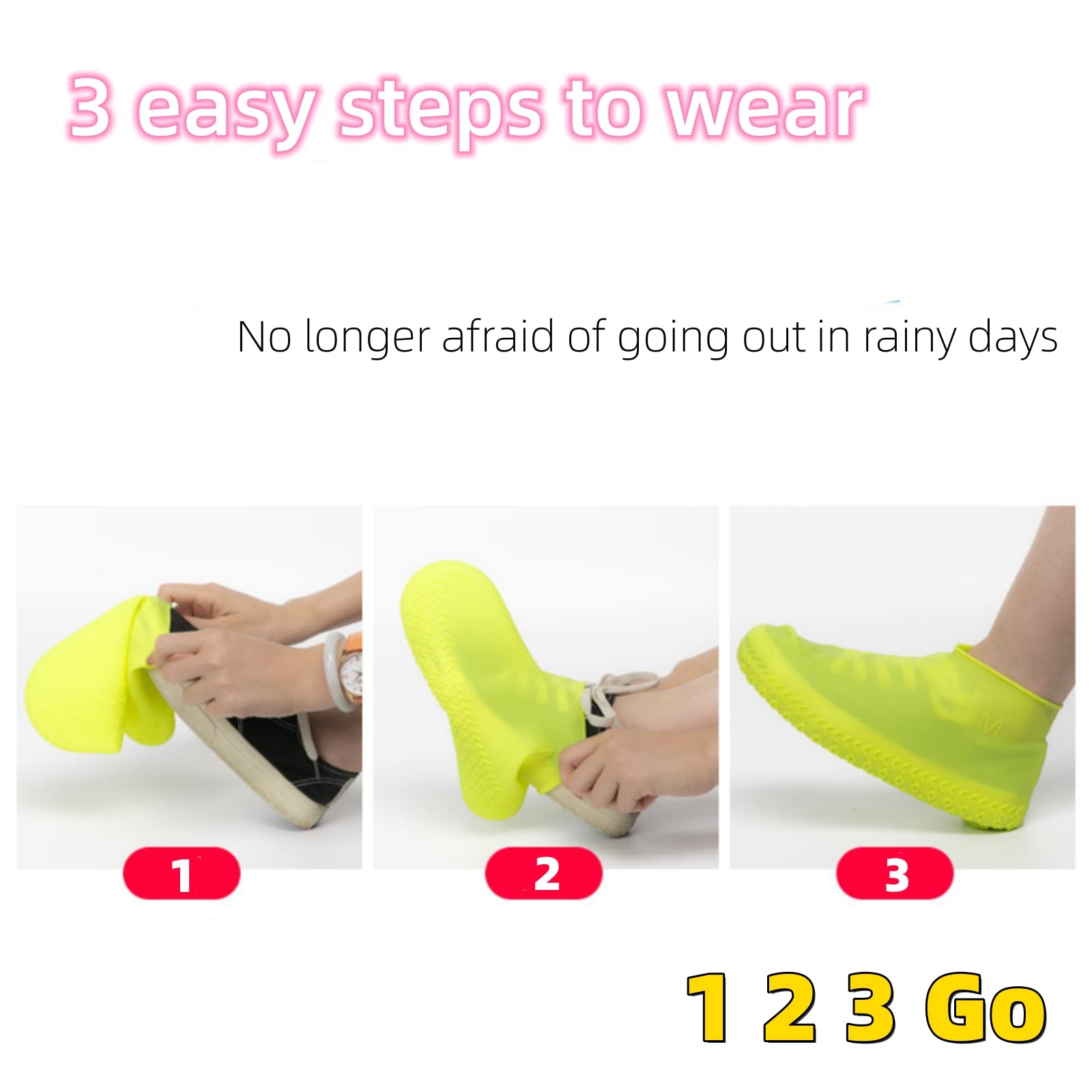 HONPOLO Rain Shoe Cover Male & Female Silicone Shoe Cover Waterproof Rainy Day Thickened Non-Slip Wear-Resistant Bottom Outdoor Rain Boots, Foldable & Portable Tire-Like Texture Lightweight