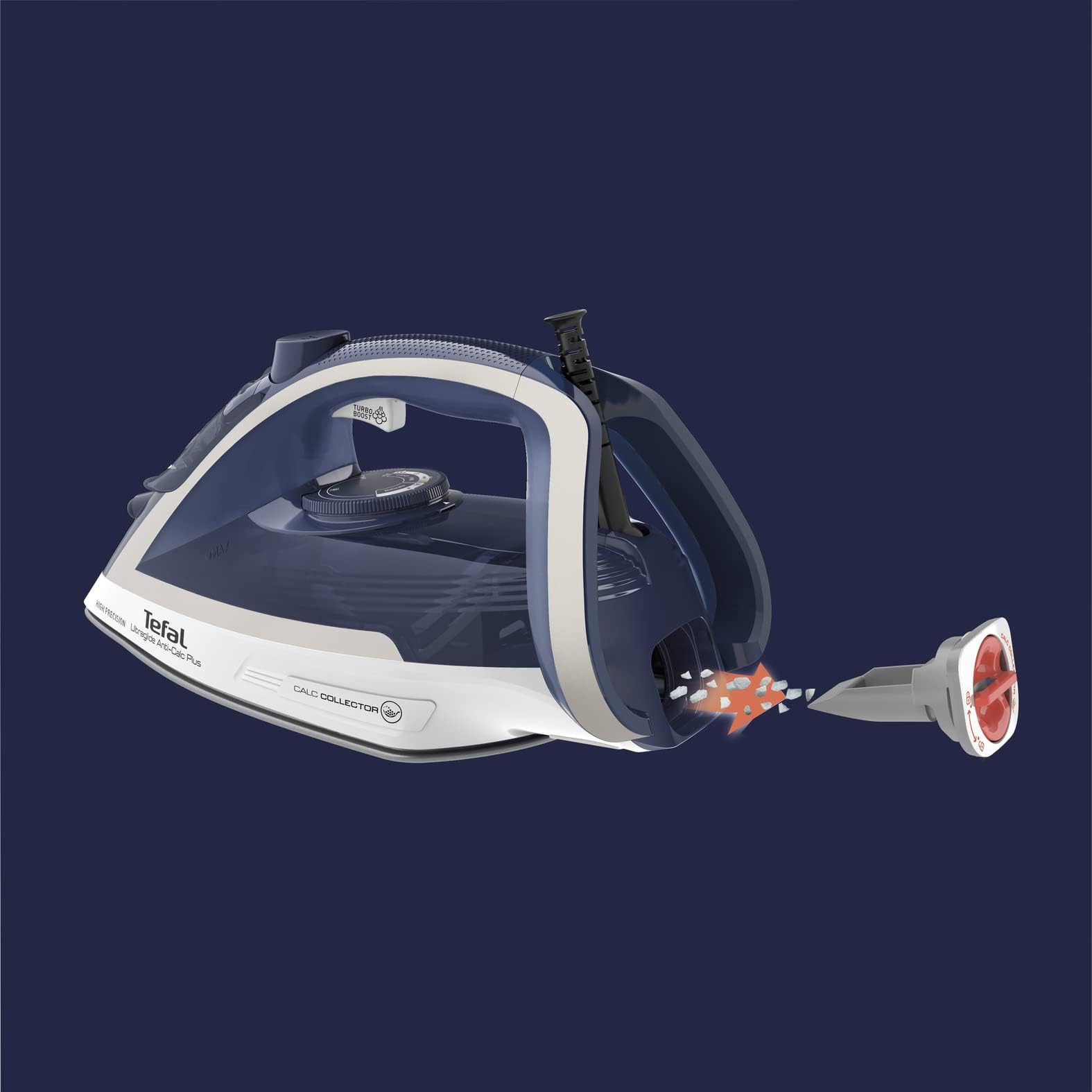 مكواة بخار Tefal Ultraglide Anti-Calc Plus، سعة 270 مل، 2800 واط، أزرق/فضي، بلاستيك/Durilium Airglide، موديل FV5820G0

