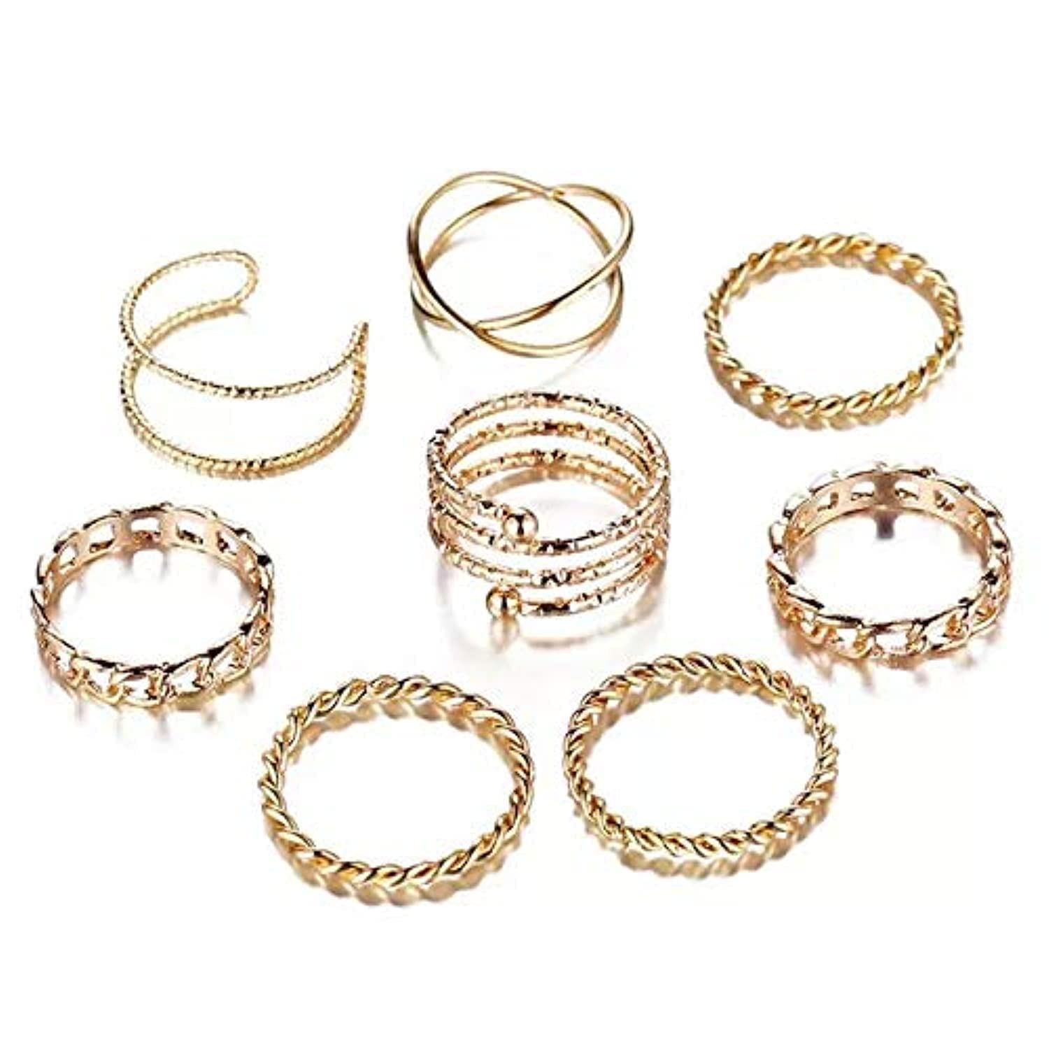 Shining Diva Fashion Metal Alloy Boho Midi Finger Crystal Rings for Women - Set of 8 (11811r)