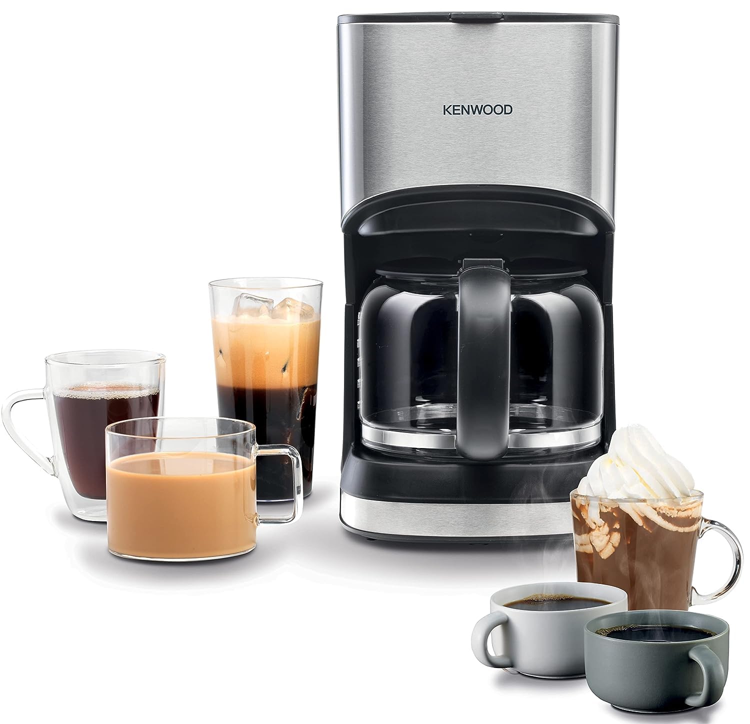 Kenwood Coffee Machine Up To 12 Cup Coffee Maker For Drip Coffee And Americano 900W 40 Min Auto Shut Off, REUSable Filter, Anti Drip Feature, Warming Plate And Easy To Clean Cmm10.000Bm Black/Silver