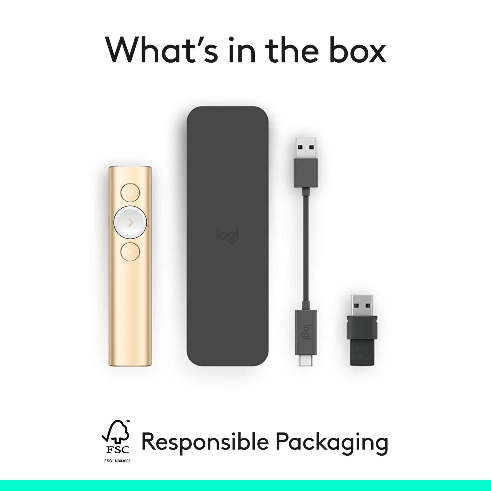 Logitech Spotlight Presentation Remote - Universal Wireless Clicker with Advanced Features, Bluetooth, 30m Range, and Quick Charging - Gold