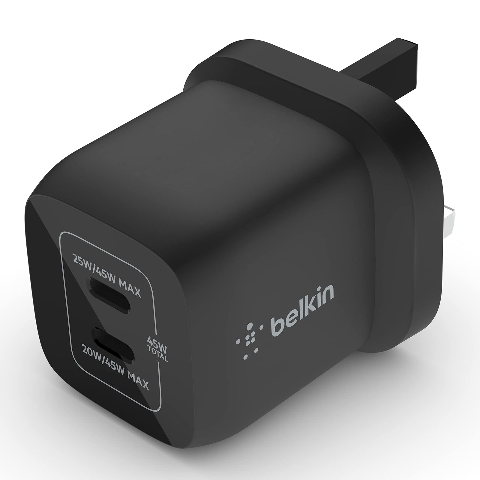 Belkin 45W Dual USB Type C Wall Charger, Fast Charging Power Delivery 3.0 with GaN Technology, USB C Charger for iPhone 15, Plus, Pro, Pro Max, iPad Pro 12.9, 11, MacBook, Galaxy S24, Pixel And More