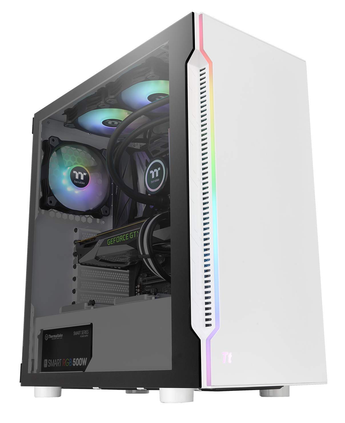 Thermaltake H200 Tempered Glass Snow Edition RGB Light Strip ATX Mid Tower Case with One 120mm Rear Fan Pre-Installed CA-1M3-00M6WN-00