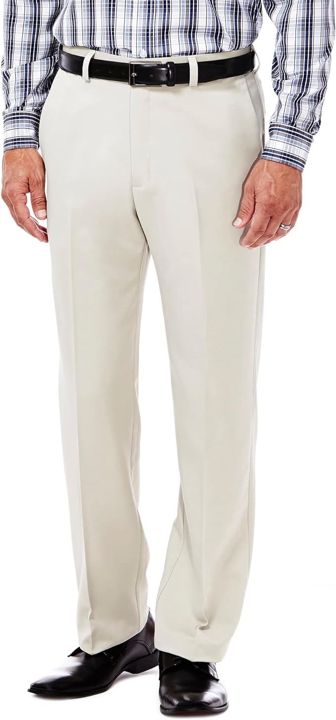 Haggar Men's Cool 18 Stria Hidden Expandable Waistband Plain Front Pant