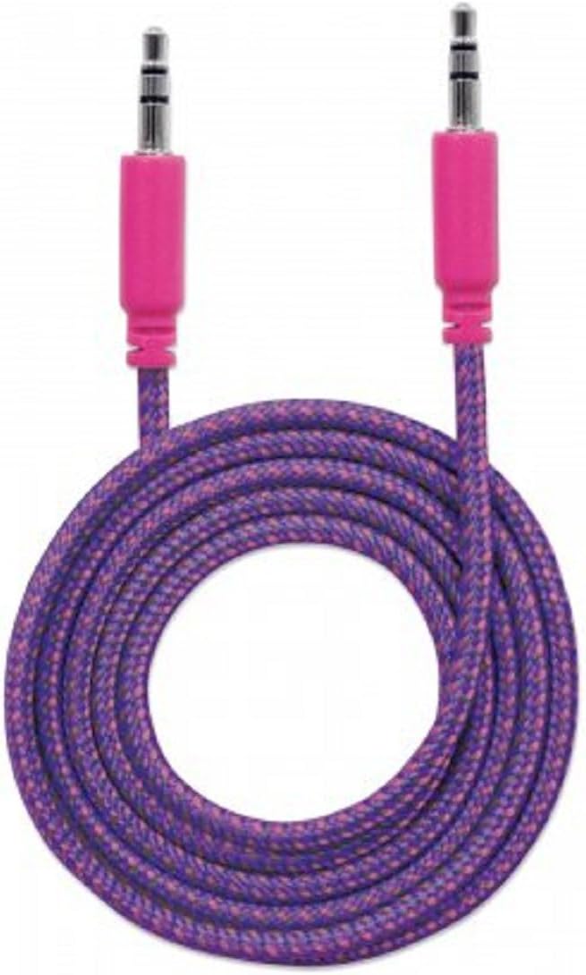 Manhattan 394123 Braided Audio Cable – 3.5mm Stereo Male-to-Male, Purple/Pink, 1.8 Meters