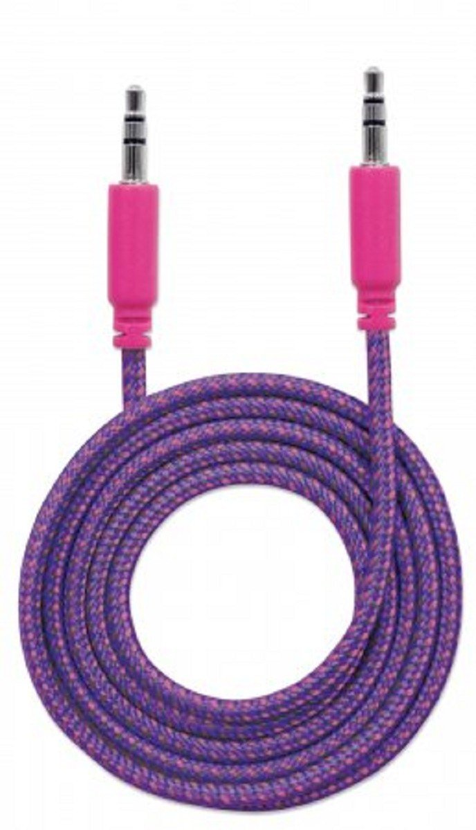 Manhattan 394123 Braided Audio Cable – 3.5mm Stereo Male-to-Male, Purple/Pink, 1.8 Meters