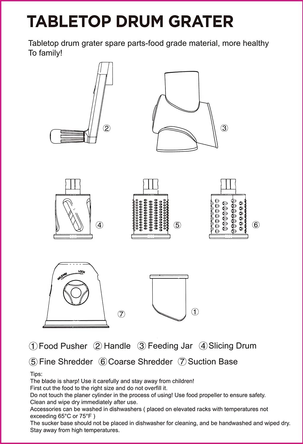 ECVV Manual Tabletop Drum Cheese Grater – 3-in-1 Rotary Shredder, Slicer, and Grinder