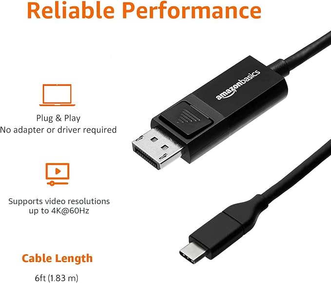 Amazon Basics Bi-Directional USB-C to DisplayPort Cable - 1.83 M