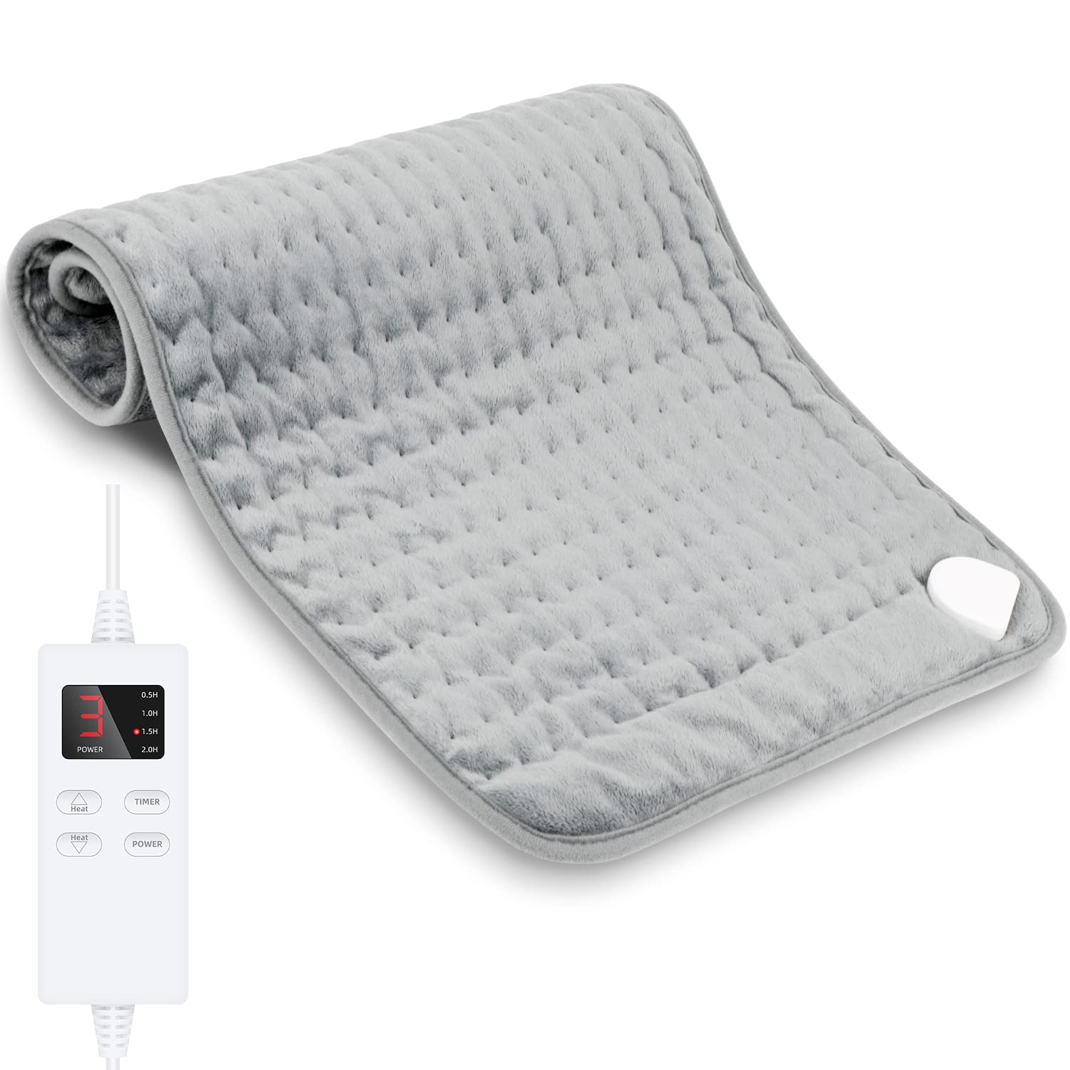 AMINAC Electric Heating Pad for Pain Relief of Back Neck & Shoulder,40x76cm,6 Electric Temperature Options,4 Timer Settings,Auto Shut Off Fast heat pad with Controller,Grey