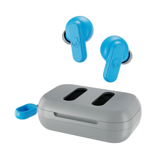 Skullcandy Dime 2 True Wireless Earbuds With Tile Finding Technology, 12 Hours Total Battery, IPX4 Sweat and Water Resistant, Secure Noise Isolating Fit, Light Grey/Blue