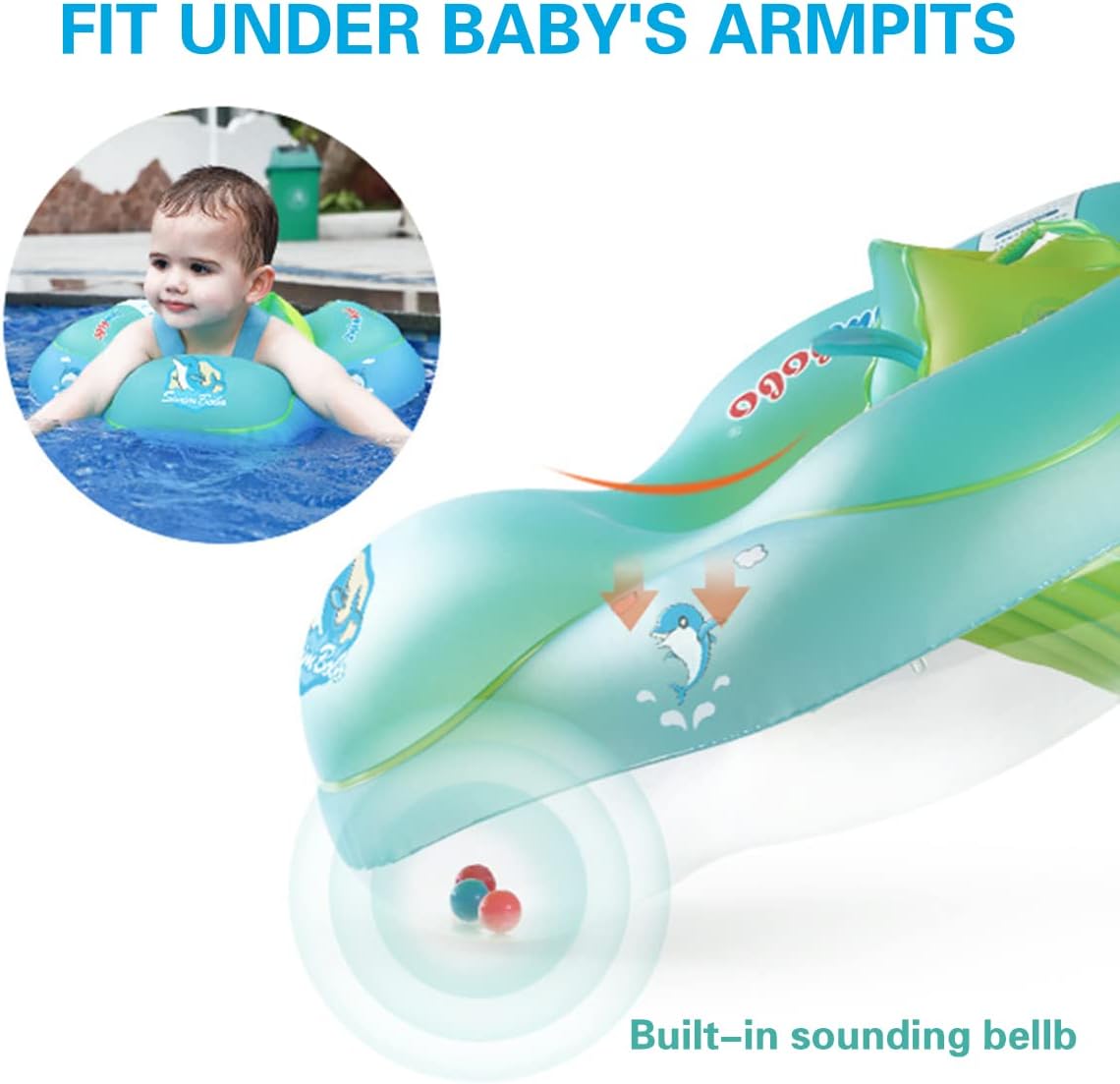 ECVV Inflatable Baby Swimming Float Ring with Safety Support Bottom Toddler Pool Float Swimming Pool Accessories for Age of 3-10 Months