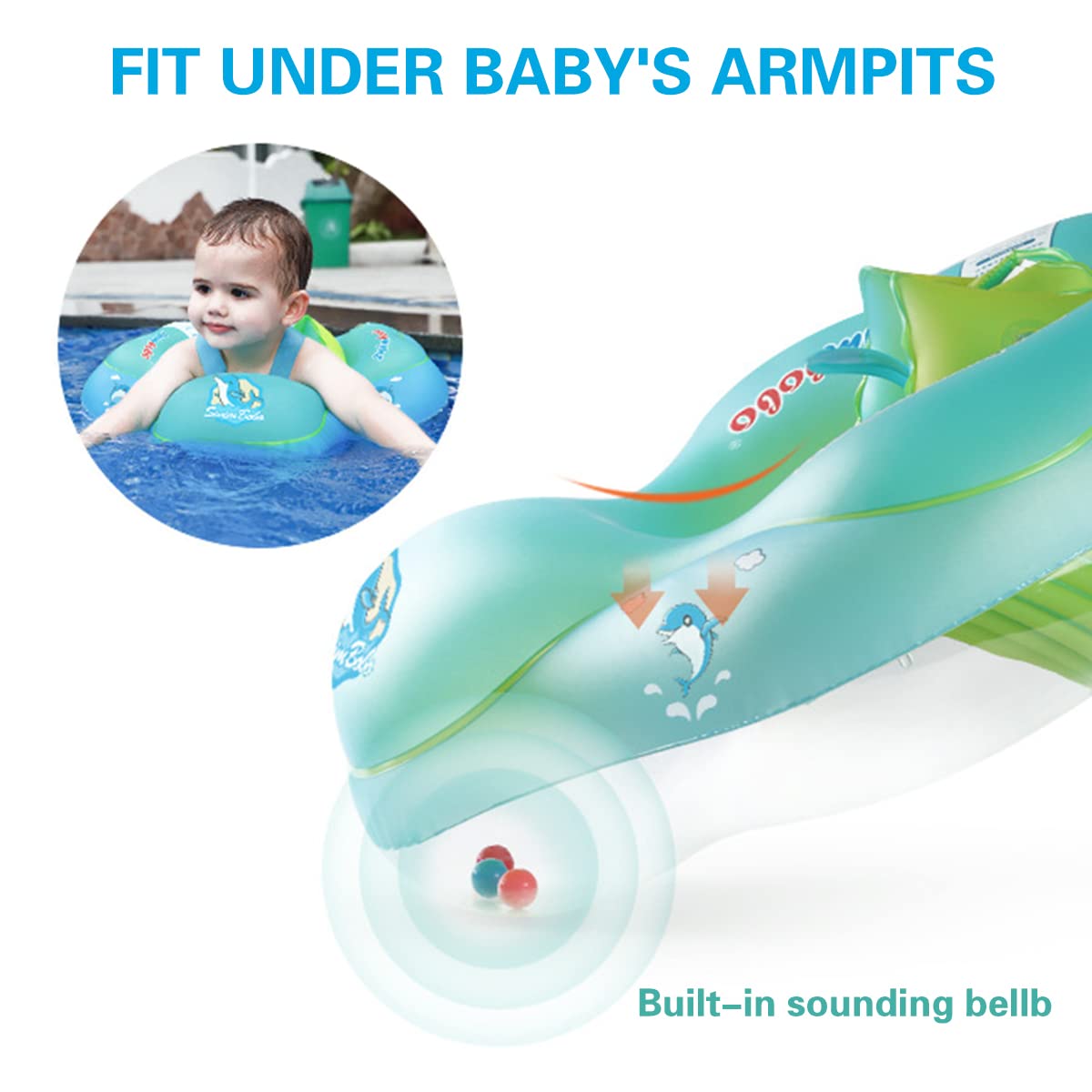 ECVV Inflatable Baby Swimming Float Ring with Safety Support Bottom Toddler Pool Float Swimming Pool Accessories for Age of 3-10 Months