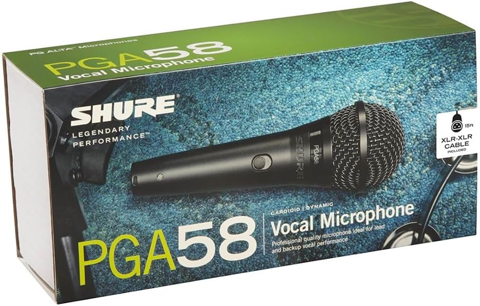 Shure Pga58, Cardioid Dynamic Vocal Microphone, Professional Recording For Live Performance, Pc Gaming & Streaming, XLr To Qtr Cable, Black, Pga58-XLr