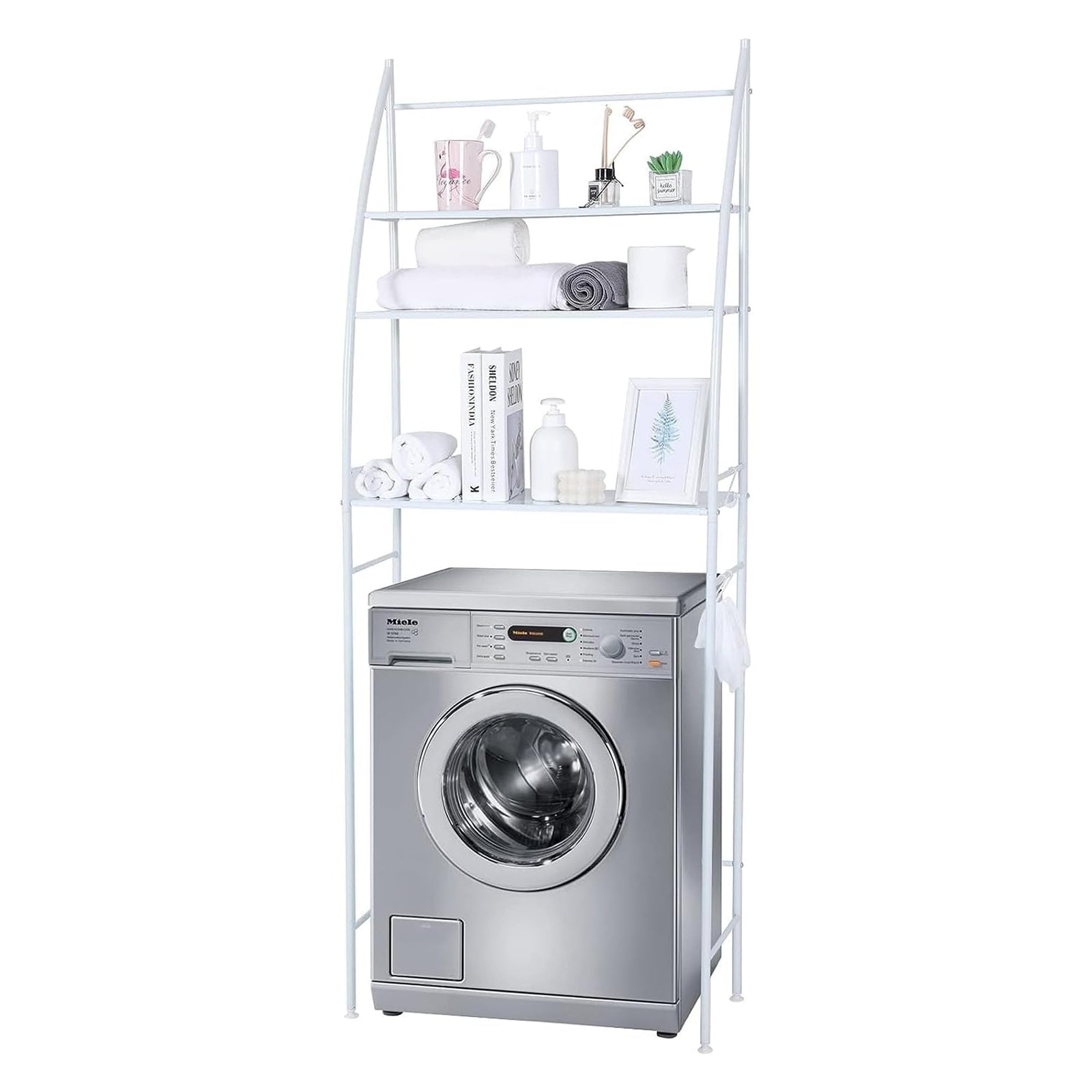 Sulfar 3-Tier Washing Machine Storage Shelf Rack | No-Drill Bathroom Organizer Shelf for Toilet, Sink & Laundry Area | Space-Saving Stand – White 25x65x166cm (1pc)