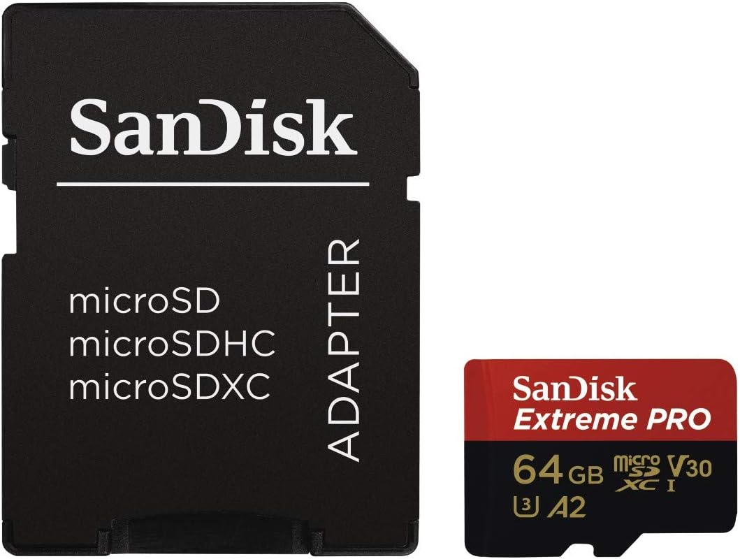 Sandisk Extreme Pro 64 GB Microsdxc Memory Card + Sd Adapter With A2 App Performance Up To 170 Mb/S, Class 10, U3, V30 (Sdsqxcy-064G-Gn6Ma)