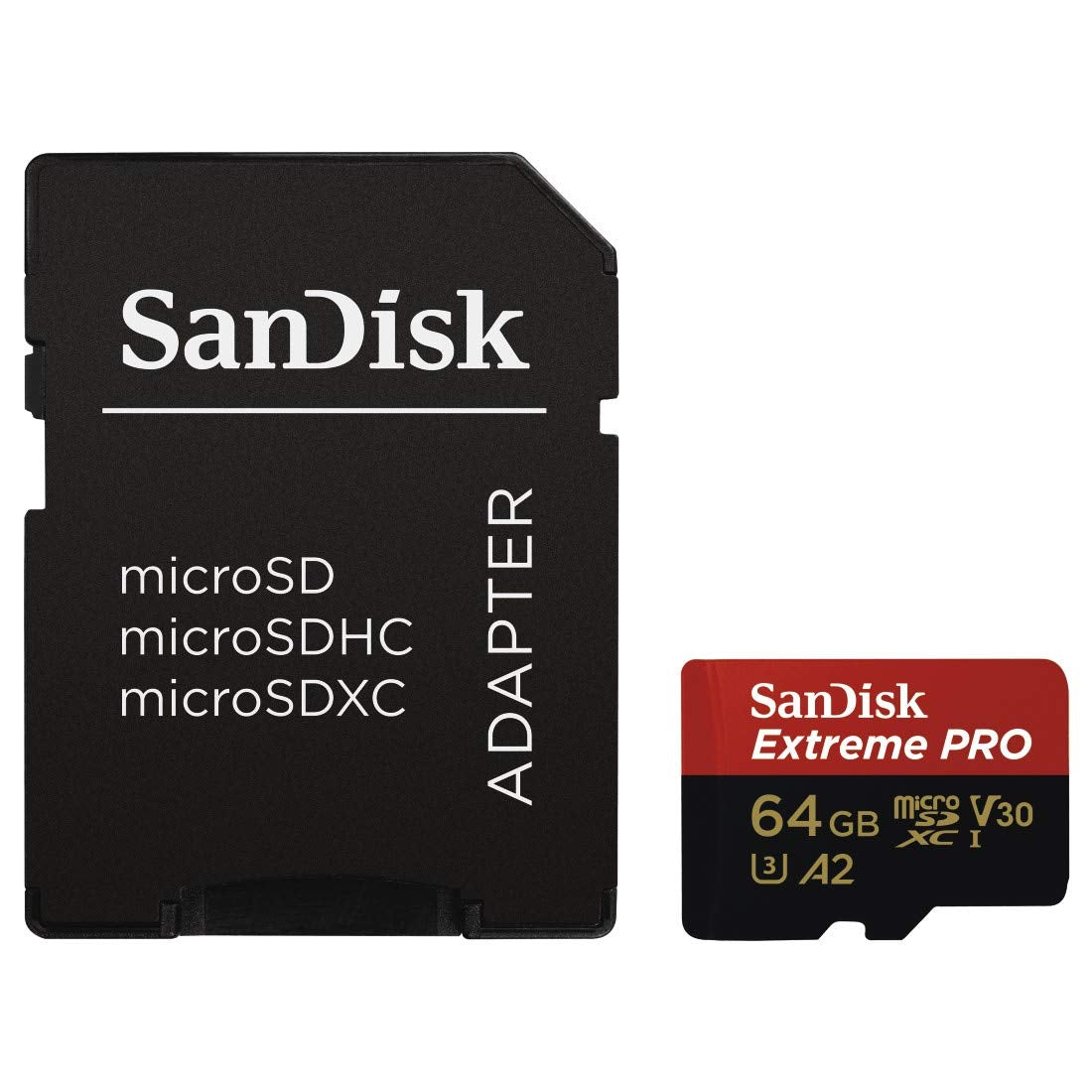 Sandisk Extreme Pro 64 GB Microsdxc Memory Card + Sd Adapter With A2 App Performance Up To 170 Mb/S, Class 10, U3, V30 (Sdsqxcy-064G-Gn6Ma)