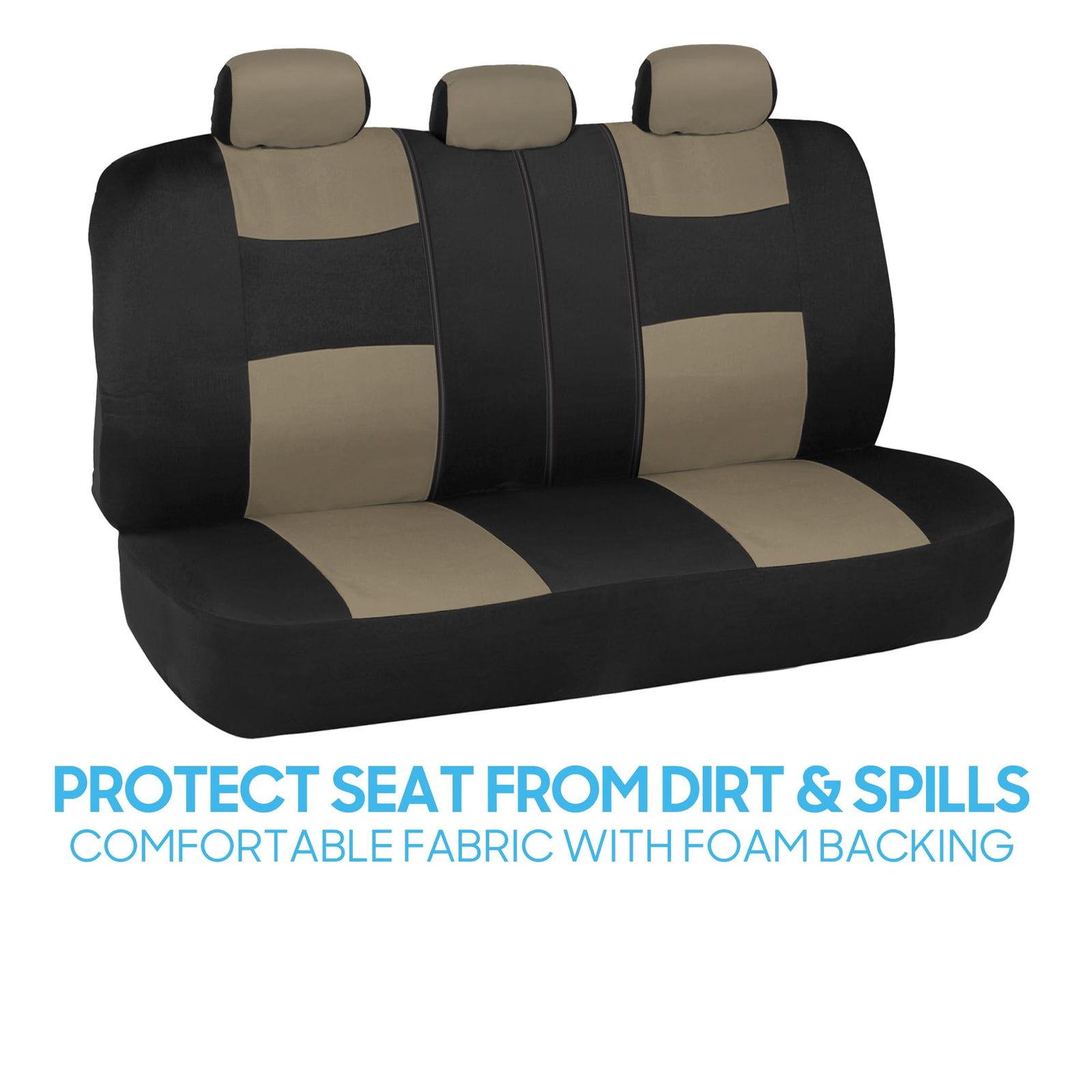 BDK PolyPro Seat Covers Full Set in Beige on Black – Front and Rear Split Bench Seat Covers for Cars, Easy to Install, Car Accessories for Auto Trucks Van SUV