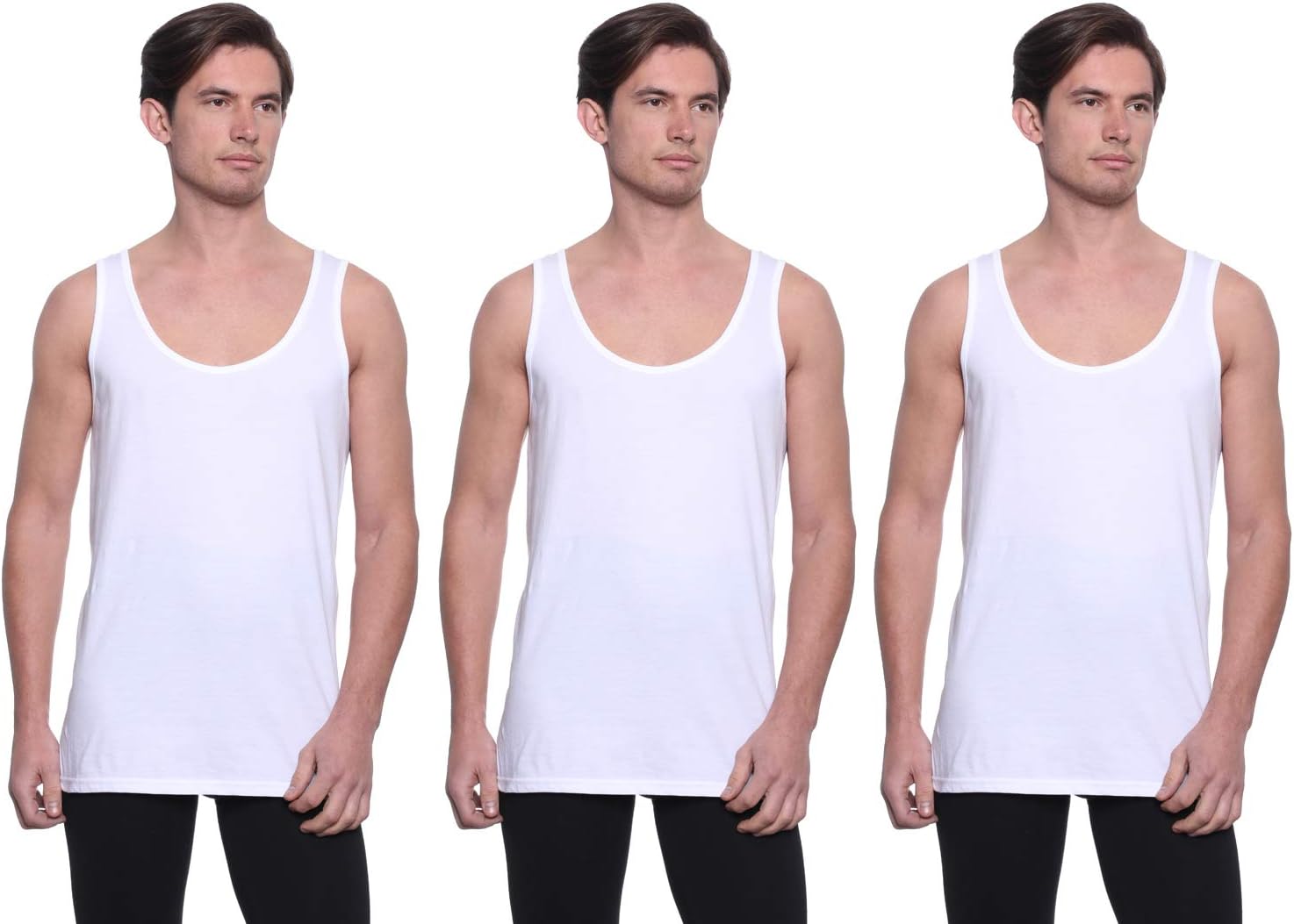 Dice DMTop119 Mens Set of 3 Cotton Round Neck Sleeveless Undershirt - White