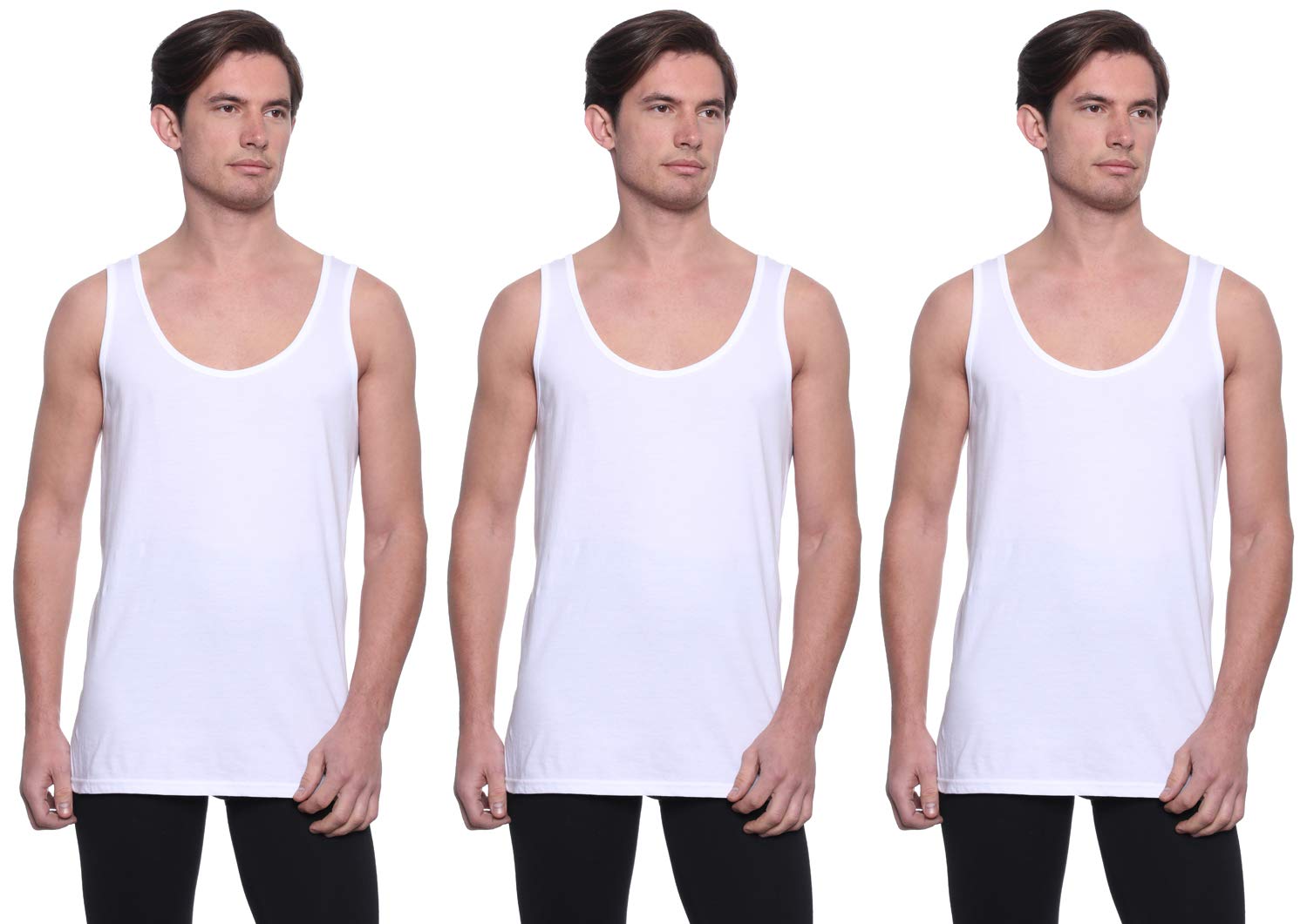 Dice DMTop119 Mens Set of 3 Cotton Round Neck Sleeveless Undershirt - White