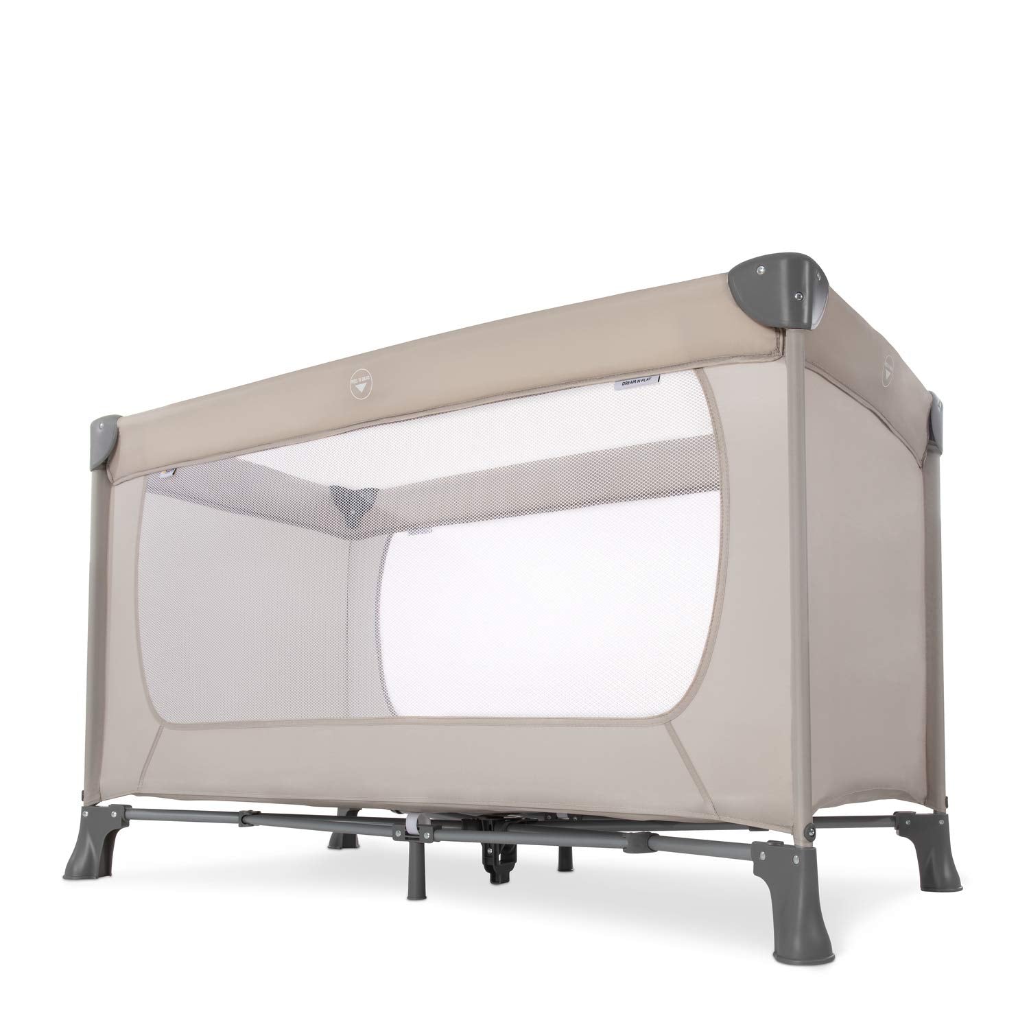 Hauck Dream N Play Travel Cot, Beige - Lightweight, Fast Folding & Compact, with Travel Bag, 120cm x 60cm, from Birth - 15kg