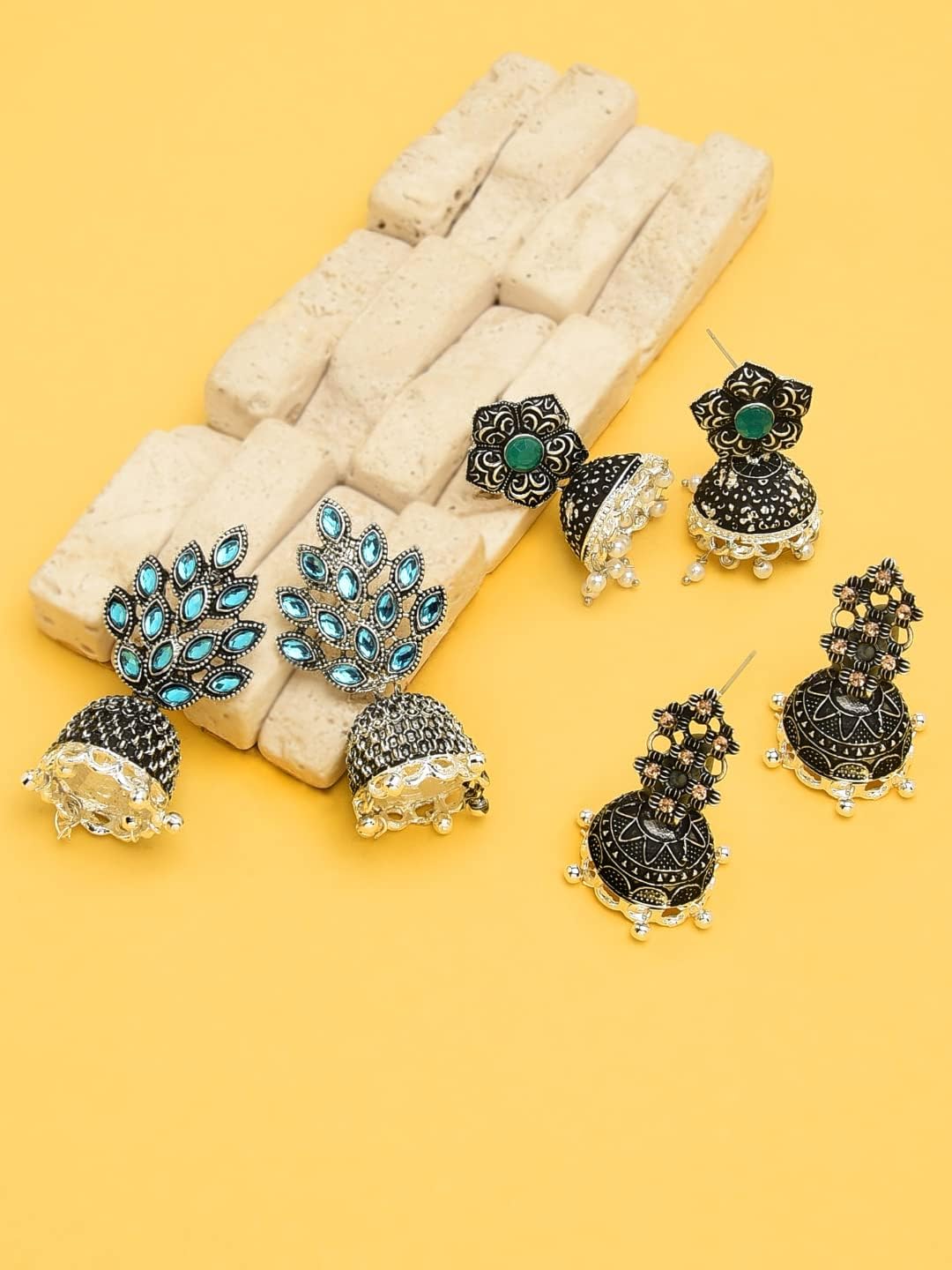 ZAVERI PEARLS Combo Jhumkis For Women (Silver) (Zpfk6280)