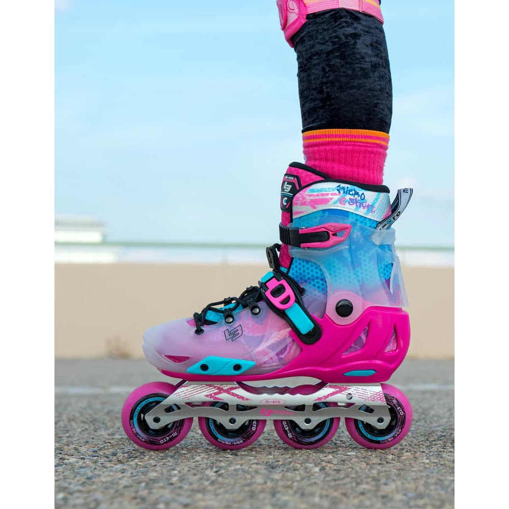 Micro Discovery Pink Inline Skates with Brake Set for Kids (37-40) | Adjustable Inline Roller Skates for Boys Kids & Girls | 7 to 14 Years UnisexOutdoor Skating Shoes | Skates for Kids|Outdoor Skating